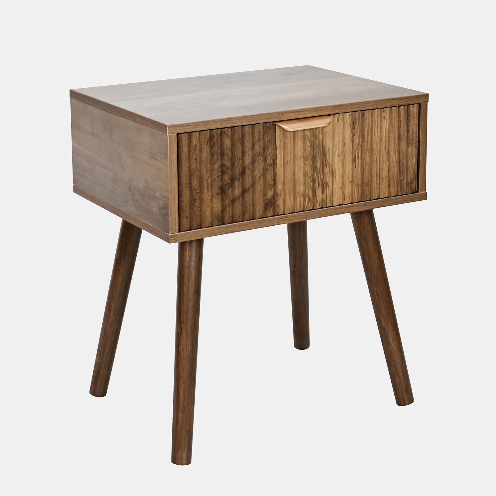 OHS Ribbed Bedside Nightstand 1 Drawer Storage Unit Wooden End Table