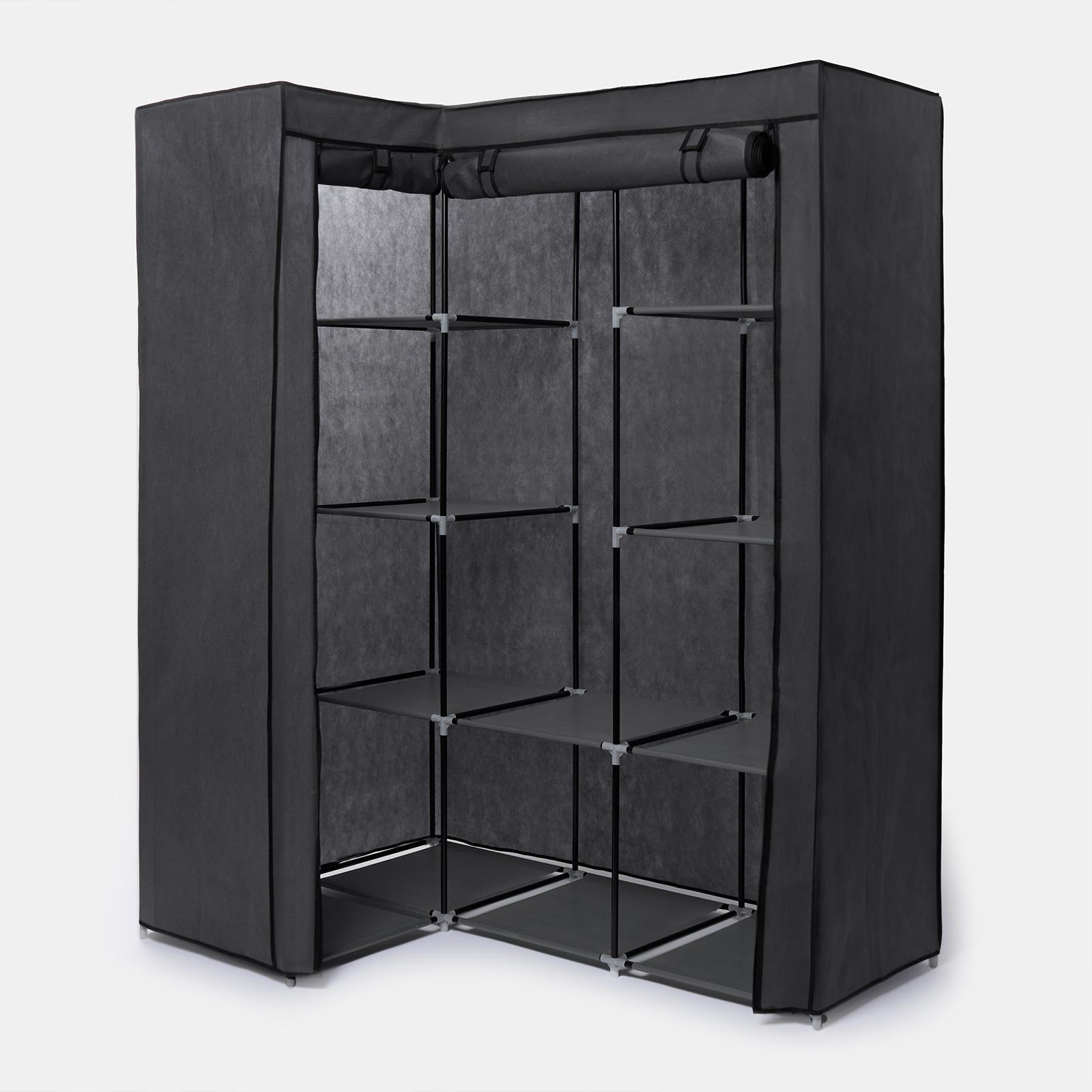 Corner Wardrobe Fabric Clothing Hanging Rail Bedroom Organiser 2 Door Home Decor