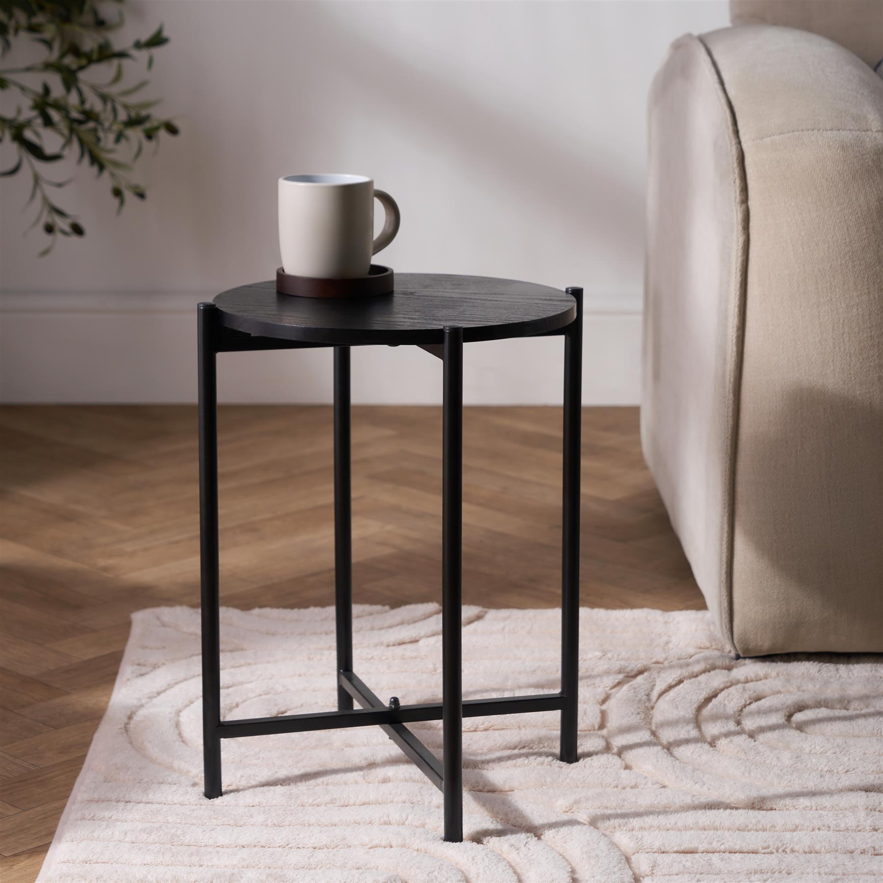 OHS Round Side Table Coffee End Tables with Metal Frame Decorative Nightstand