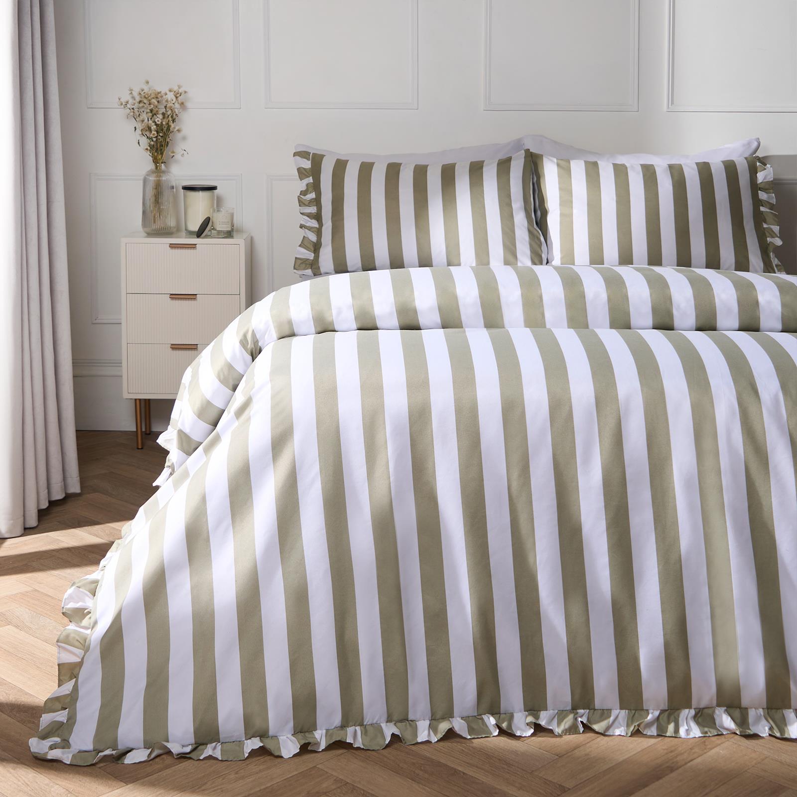 Frill Duvet Cover Bedding Set Pillowcase Stripe Quilt Luxury Double King Size