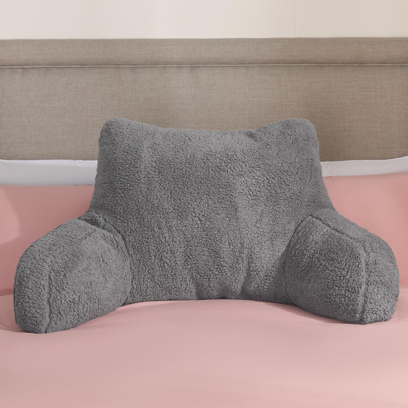 Teddy Fleece Bed Reading Cushion Pillow with Arms Lumbar Chair Back Rest Support - Picture 53 of 59