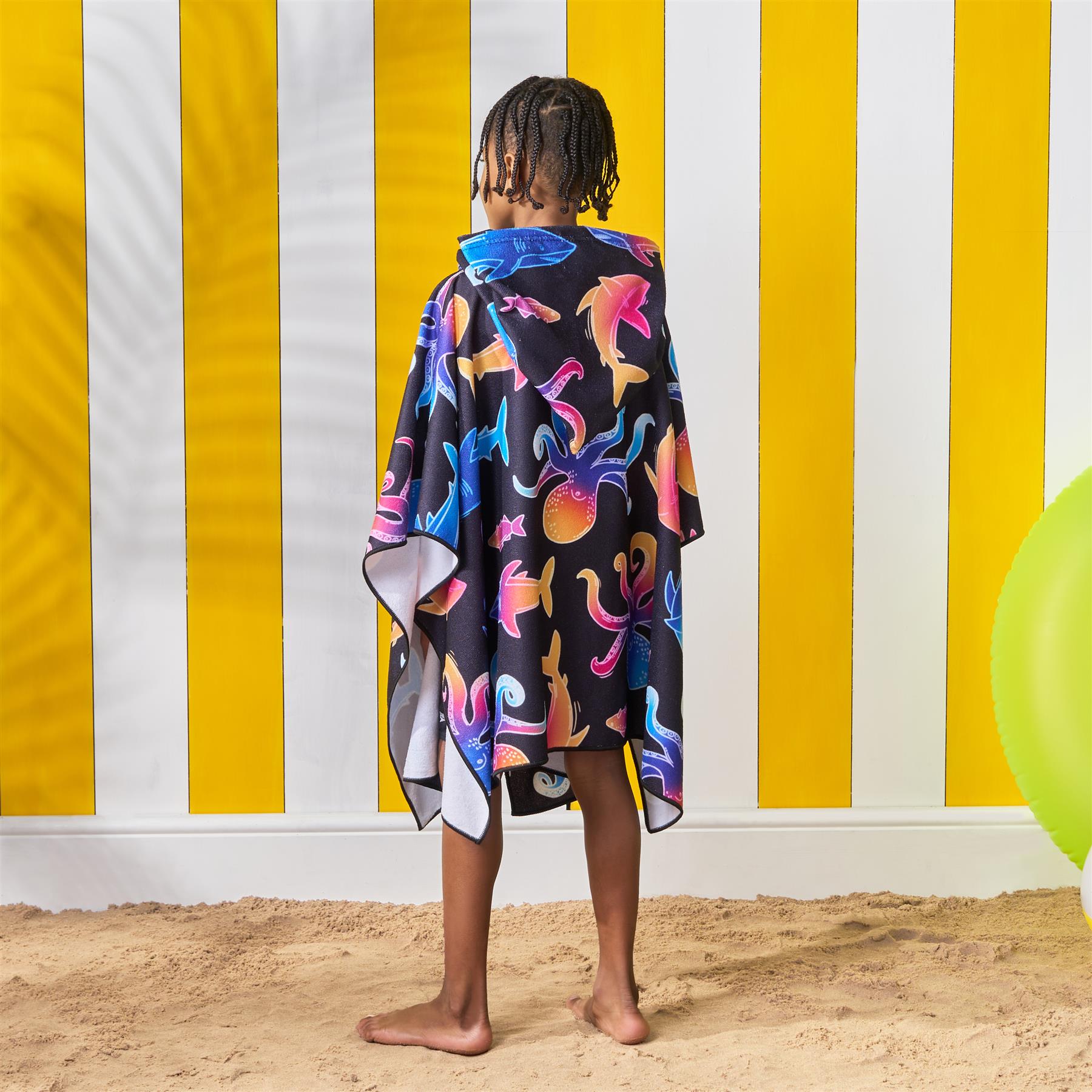 Kids Poncho Beach Towel Hooded Quick Dry Microfibre Holiday Swimming Absorbent - Picture 74 of 139