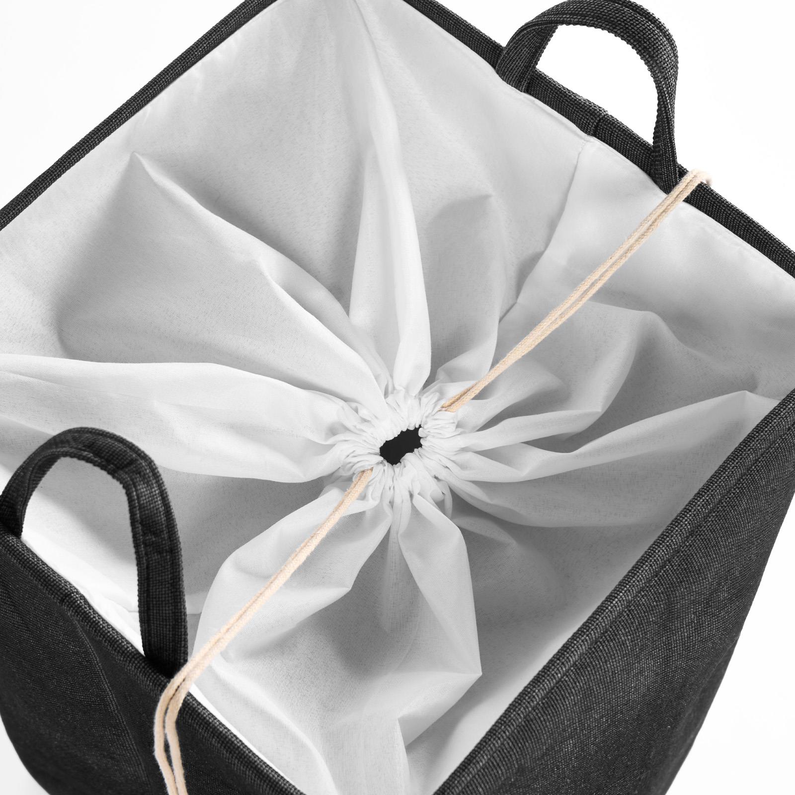 Laundry Basket Bag Foldable Drawstring Clothes Bin Organiser Faux Linen Handles