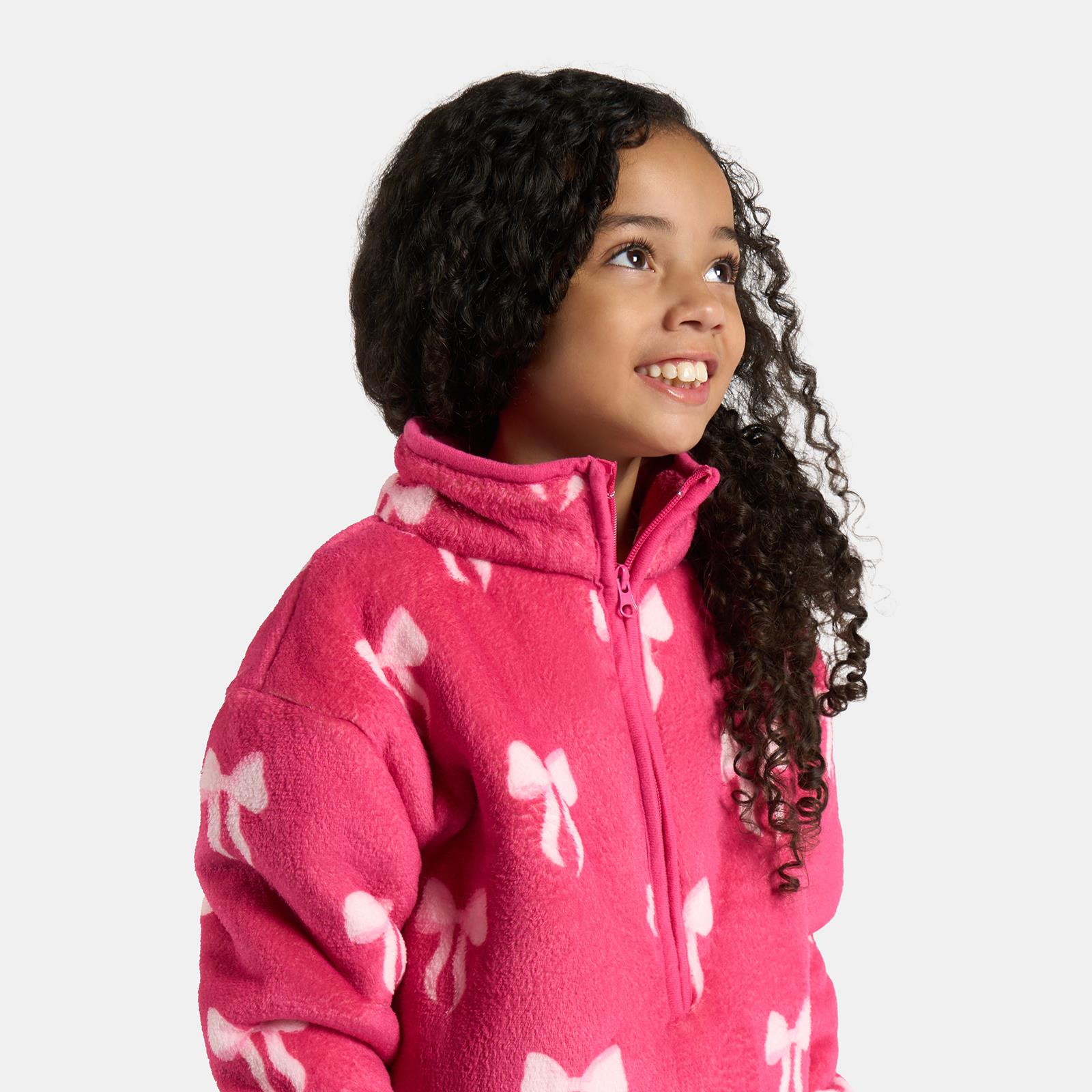 OHS Kids Half Zip Hoodie Bows Soft Fleece Thermal Jumper Pullover Sweatshirt