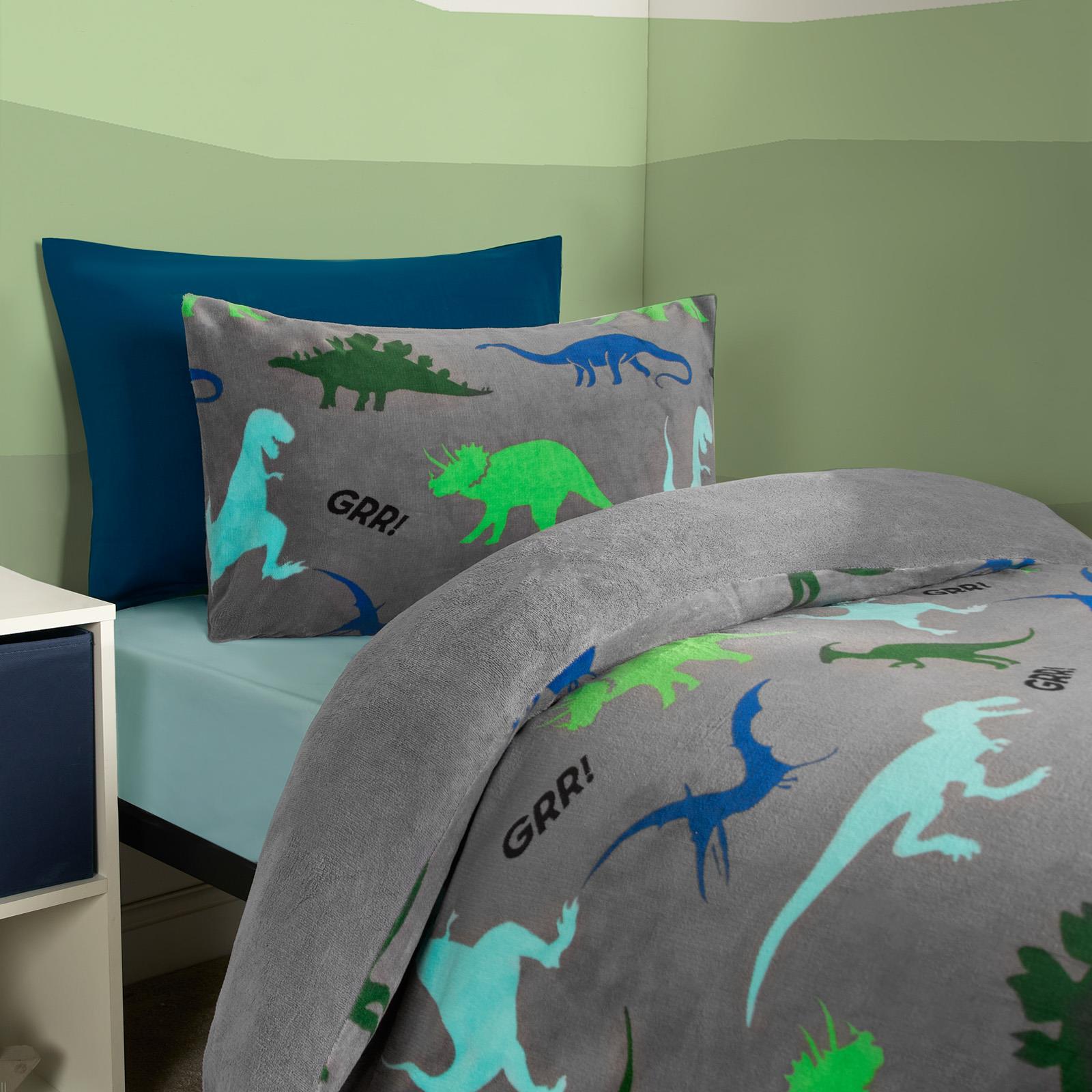 Dino Fleece Duvet Cover Set Bedding Quilt Warm Thermal Soft Kids Single Double