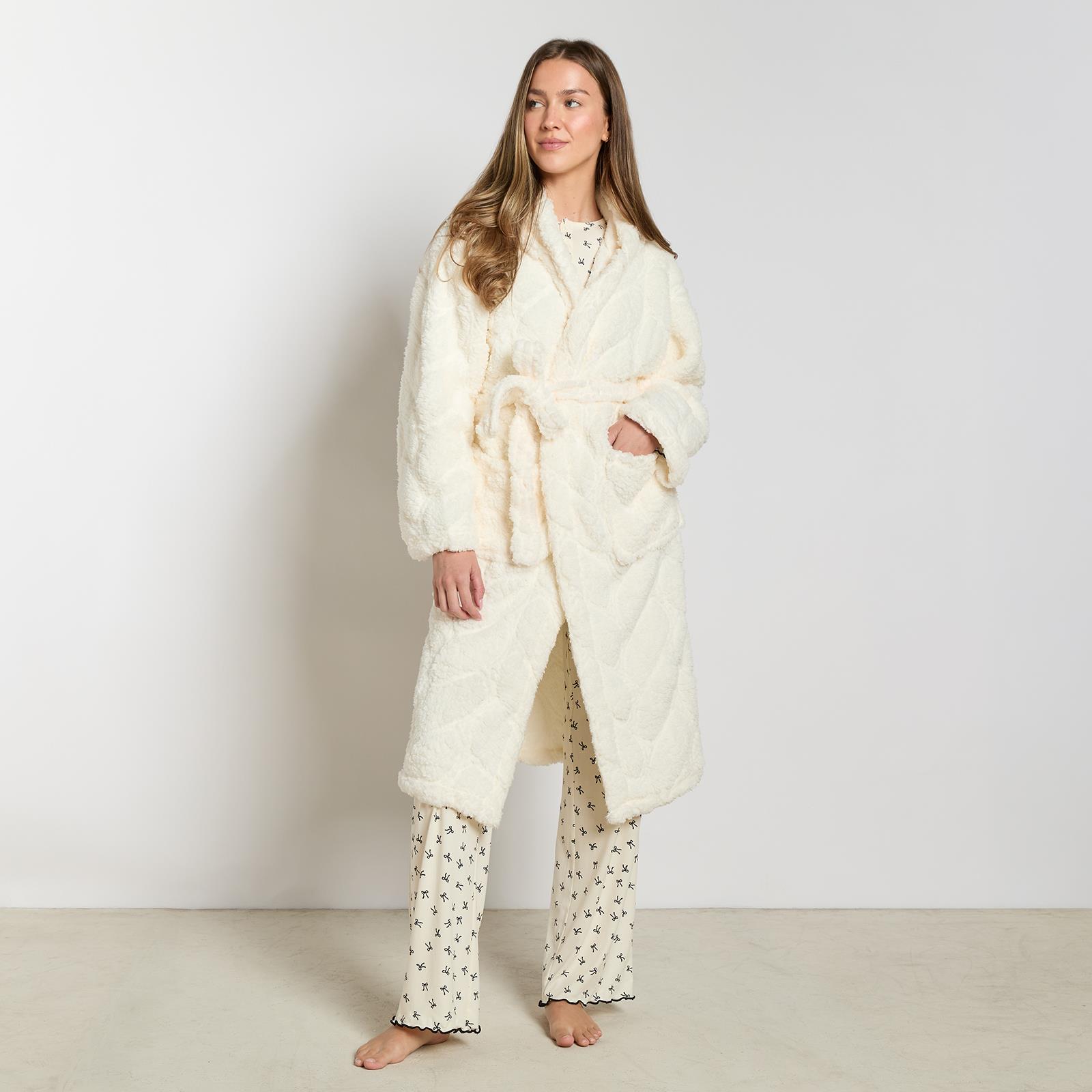 OHS Braided Fleece Dressing Gown Robe Womens Supersoft Hooded PJ Loungewear