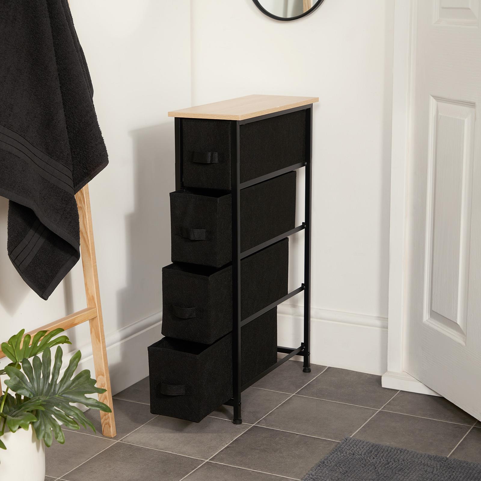 Narrow 4 Drawer Storage Cabinet Bedside Table Unit Clothes Home Fabric Organiser
