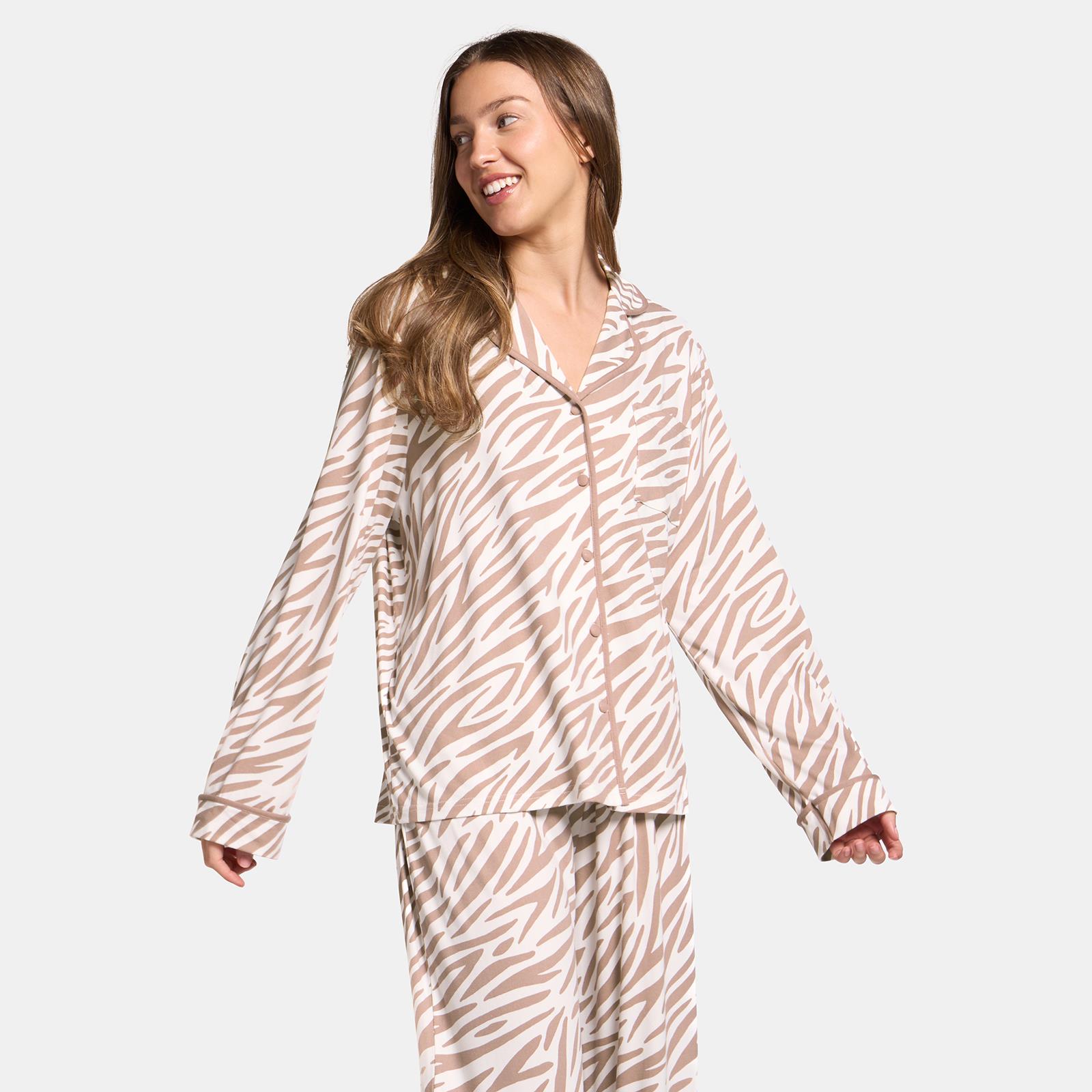 OHS Animal Print Pyjama Set Jersey Button Through Nightwear Loungewear