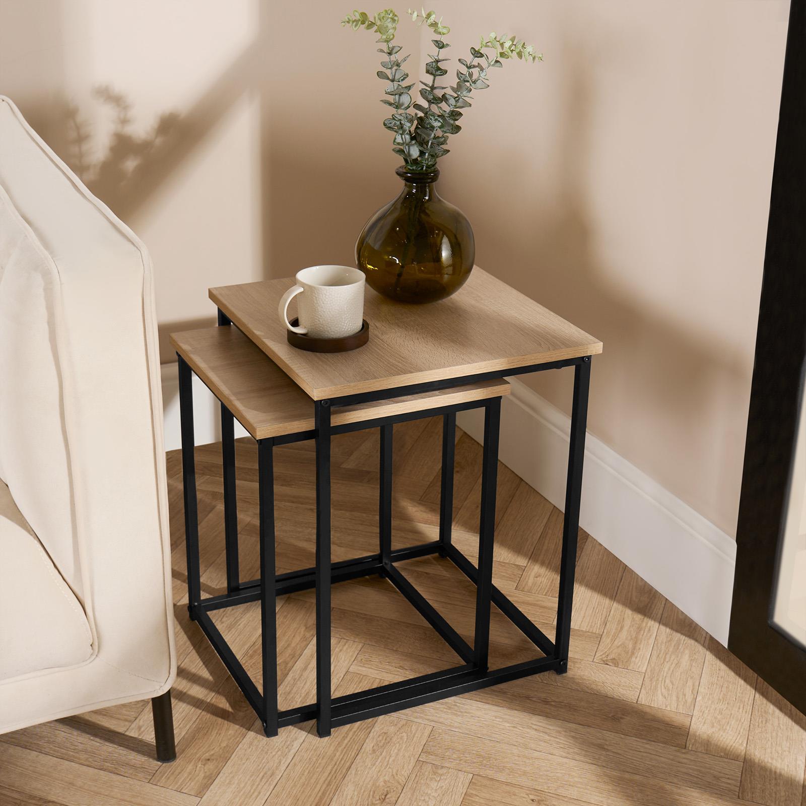 Nest of Tables Square Wood Top Modern End Side Living Room Home Decor Set of 2