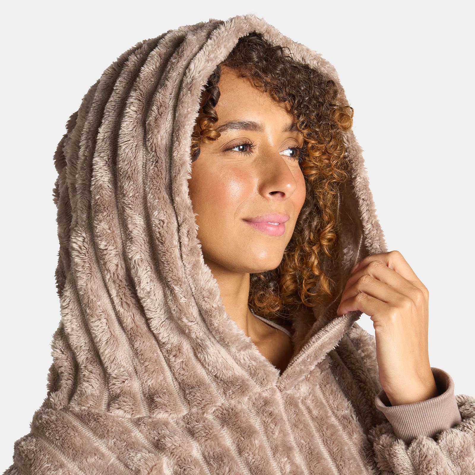 OHS Ribbed Flannel Hooded Blanket Fleece Wearable Throw Warm Oversized Hoodie