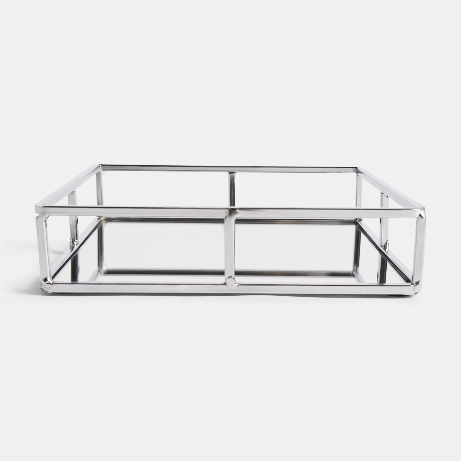 OHS Mirrored Serving Tray with Metal Frame Tealight Holder Vanity Display Plate