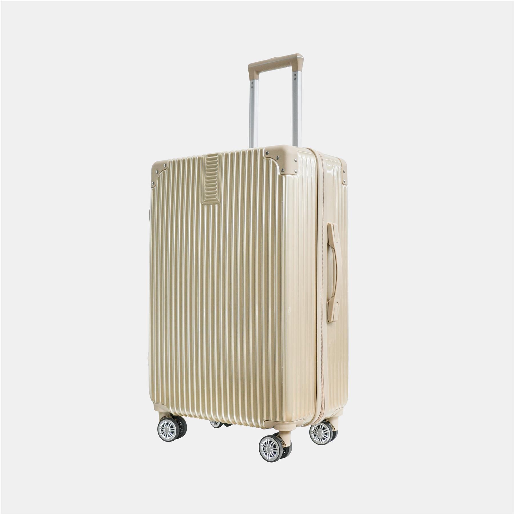 OHS Metallic Effect Suitcase Set 3-Piece Hard Shell Luggage 4 Wheel ABS
