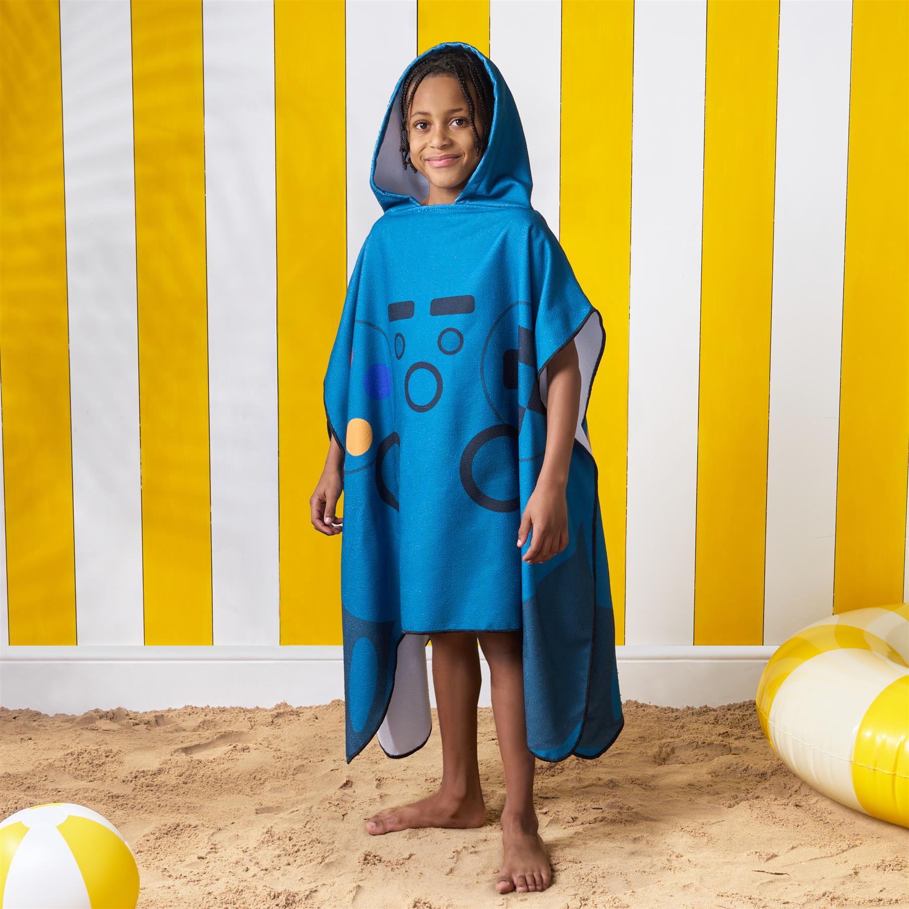 Kids Poncho Beach Towel Hooded Quick Dry Microfibre Holiday Swimming Absorbent - Picture 50 of 139