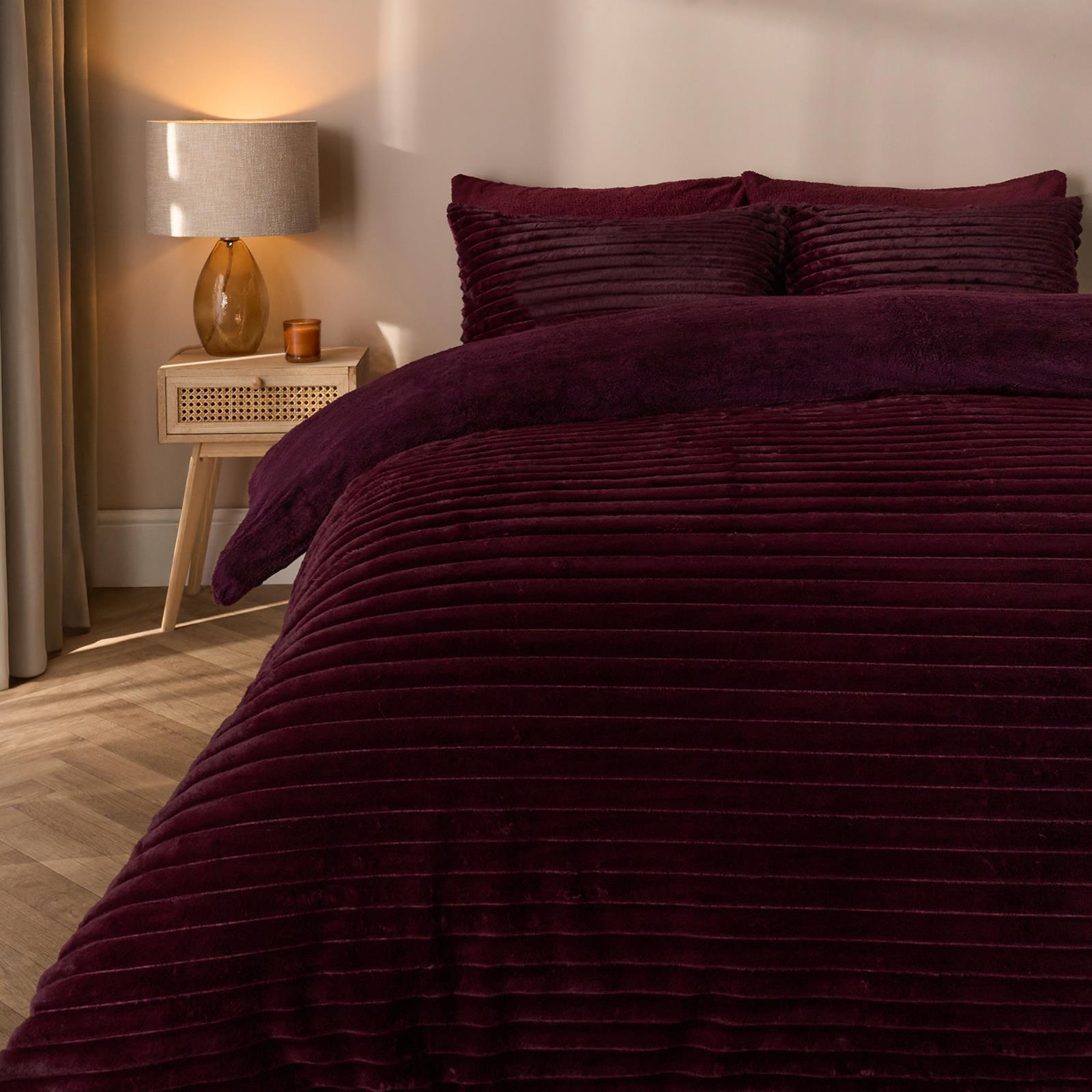 OHS Ribbed Fleece Bedding Set Soft Faux Fur Thermal Duvet Cover with Pillowcase 