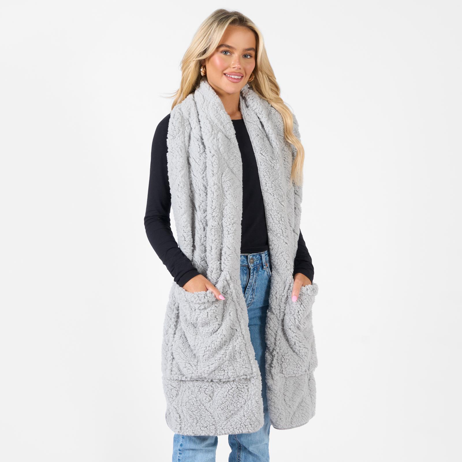 Braided Fleece Scarf Long Supersoft Thermal Pockets Shawl Wrap Hand Neck Warmer