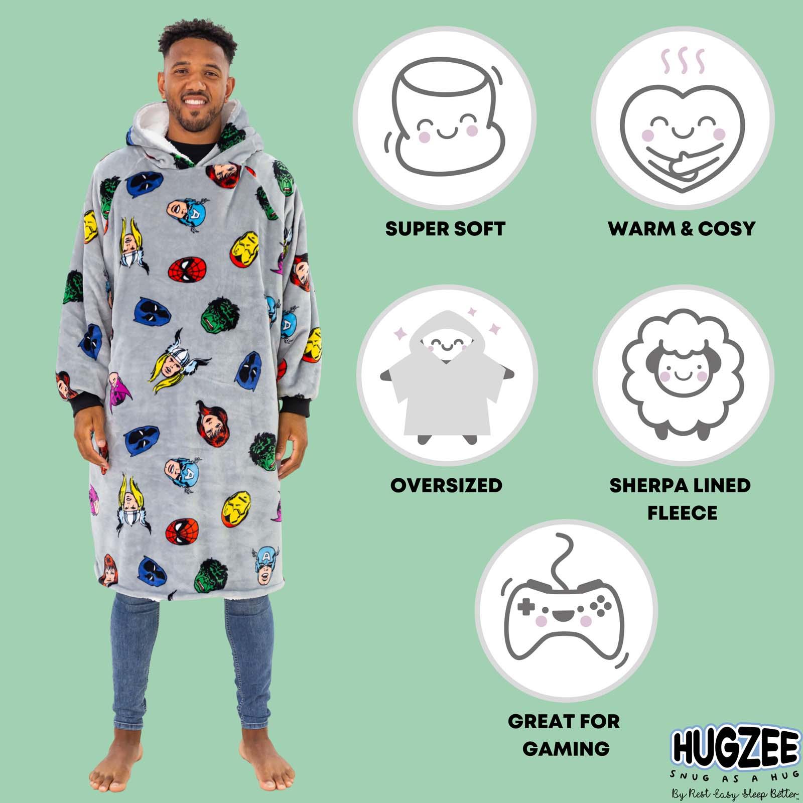 Marvel Comics Hoodie Blanket Sherpa Fleece Soft Oversized Jumper Throw, Grey