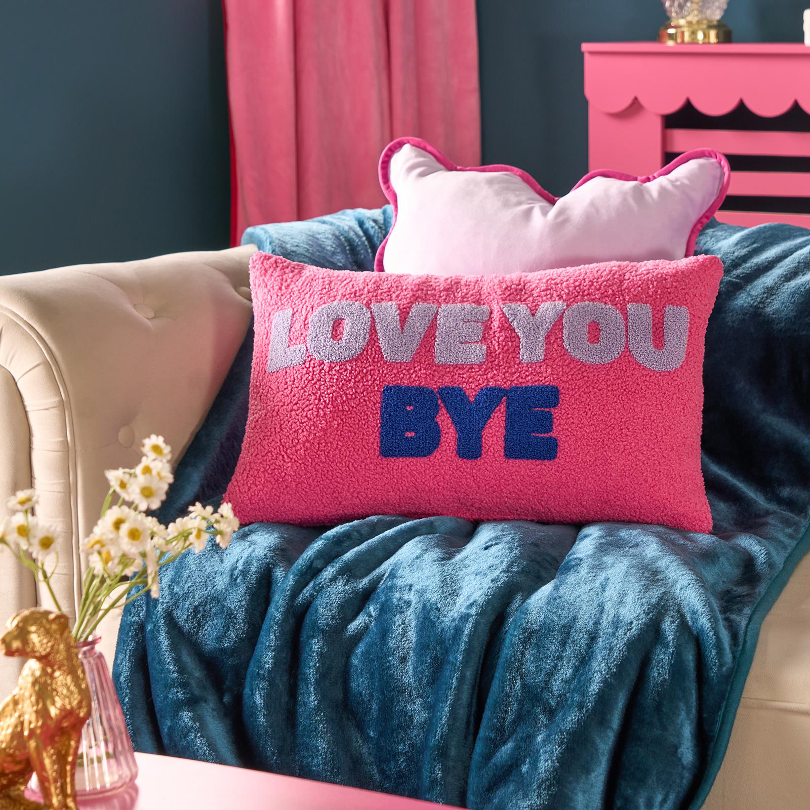 OHS Slogan Scatter Pillow Love You Bye Boucle Decor Filled Cushion Back Support