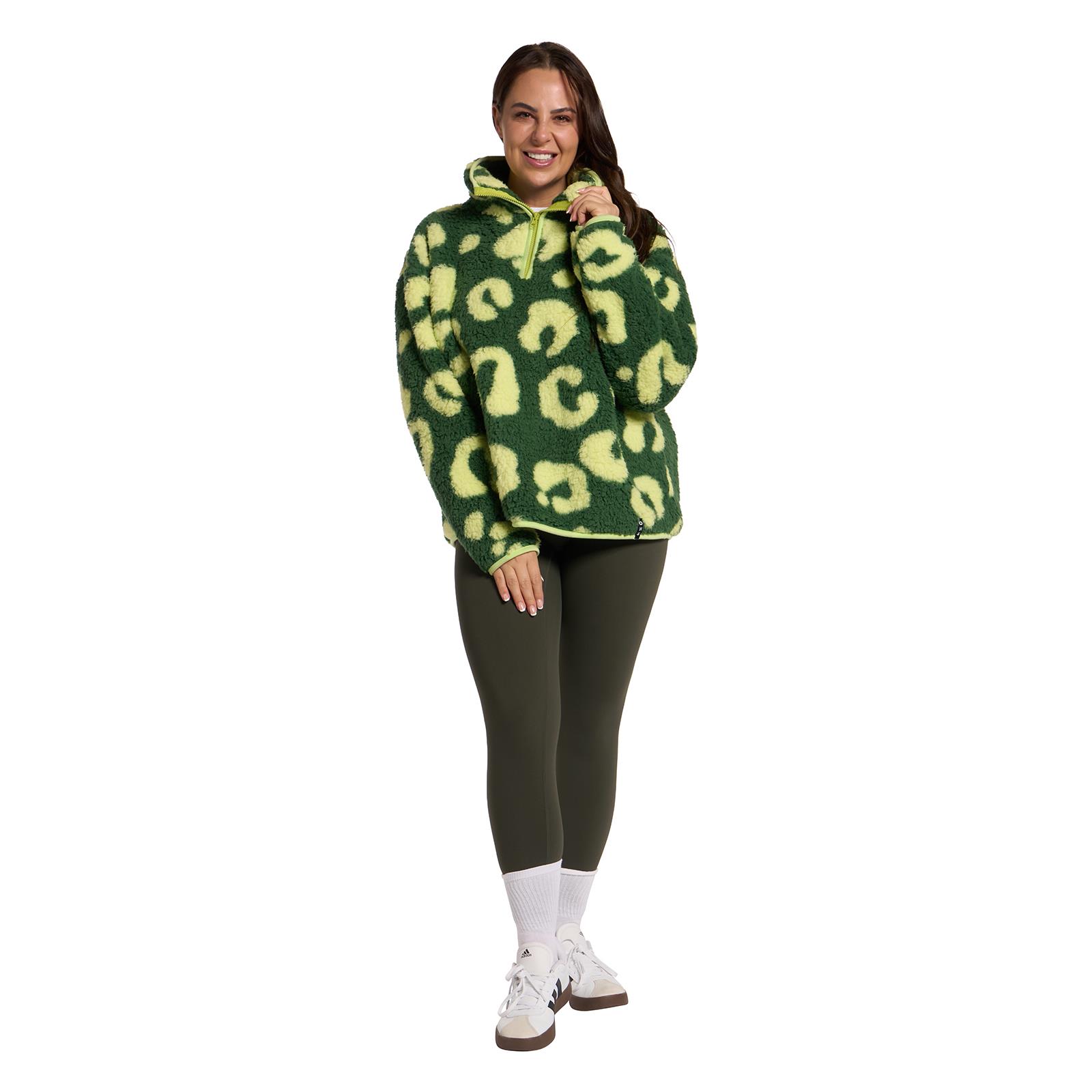 OHS Print Teddy Fleece Half Zip Jumper Womens Pullover Sweatshirt Long Sleeve