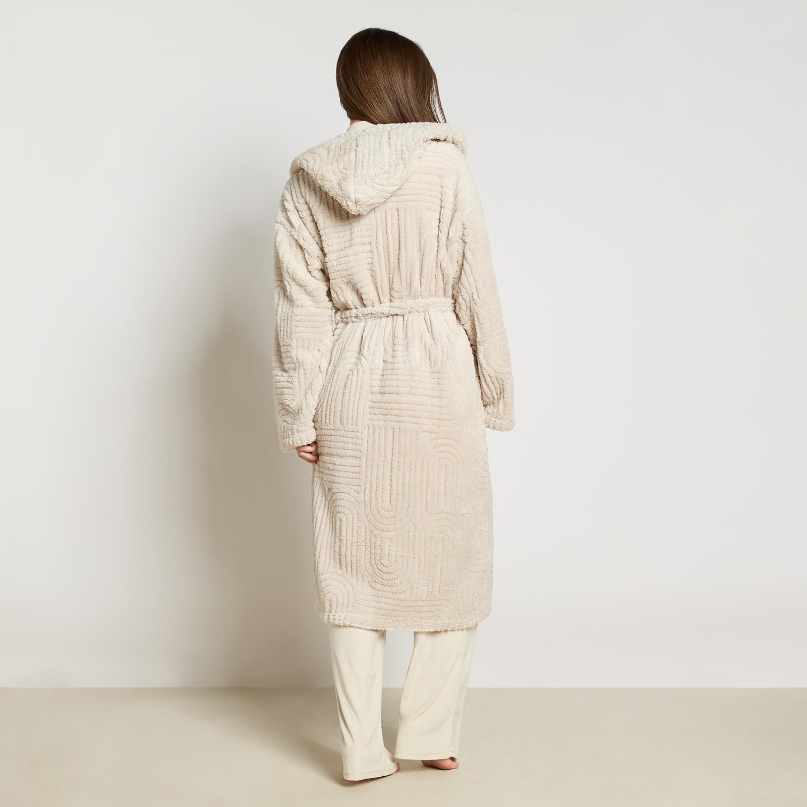 OHS Tufted Dressing Gown Soft Fleece Robe Thermal Bathrobe Hooded Loungewear