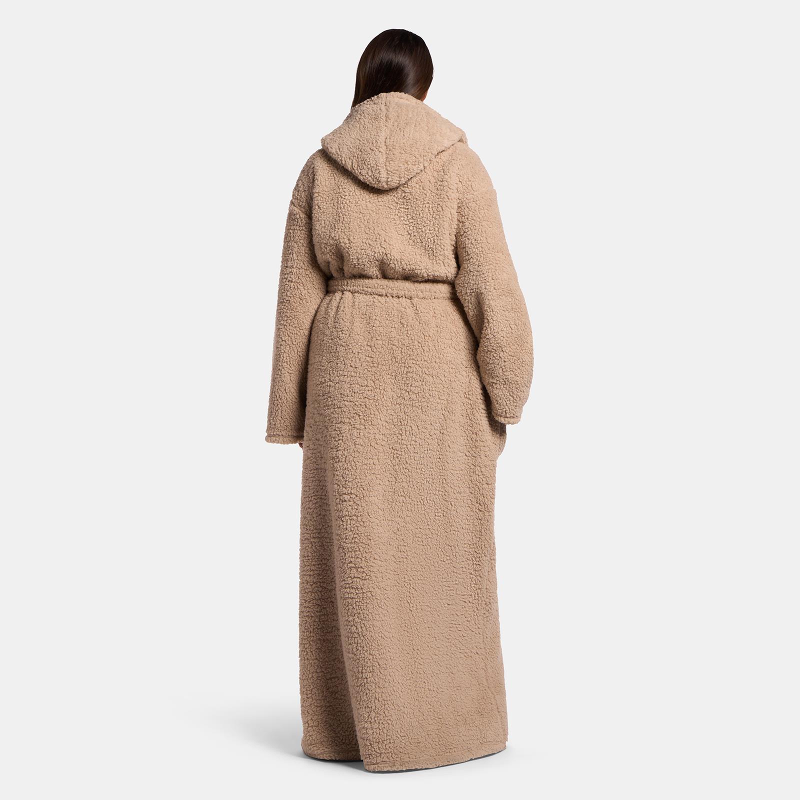 OHS Teddy Fleece Dressing Gown Floor Length Hooded Bathrobe Winter Loungewear