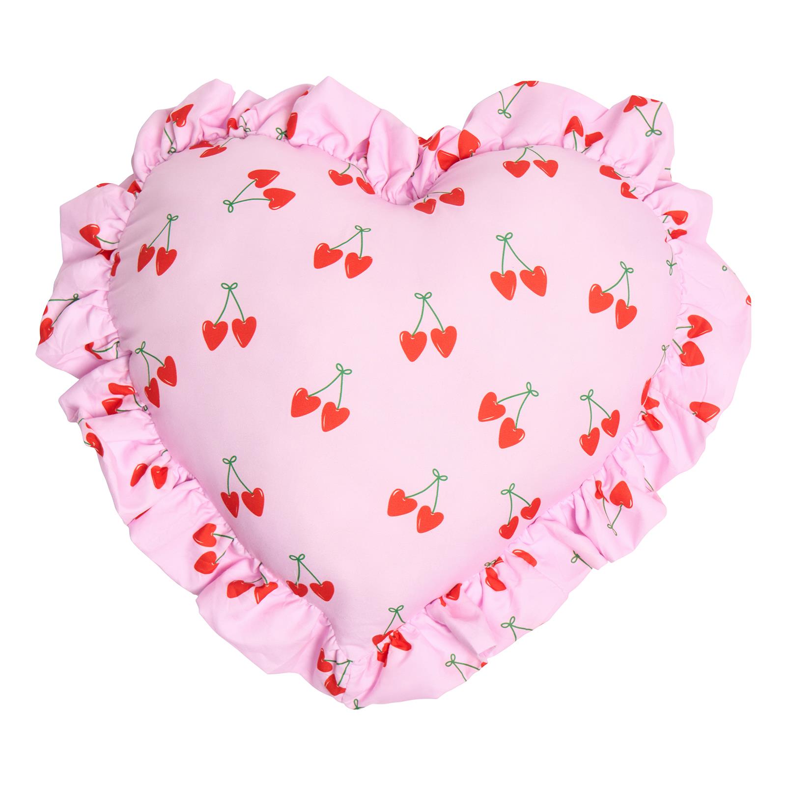 OHS Heart Scatter Cushion Cherry Print Frill Microfibre Decorative Throw Pillow