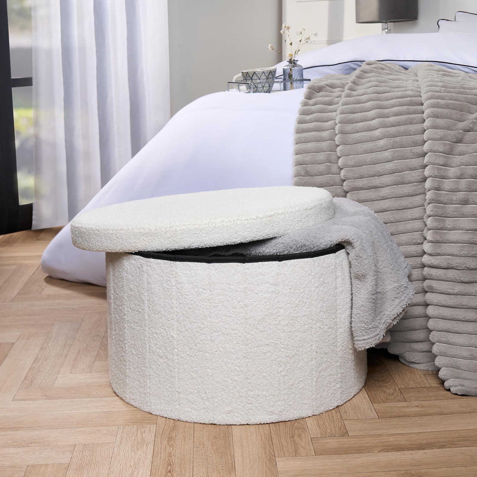 OHS Ottoman Boucle Storage Box Folding Footstool Cube Round Rectangle