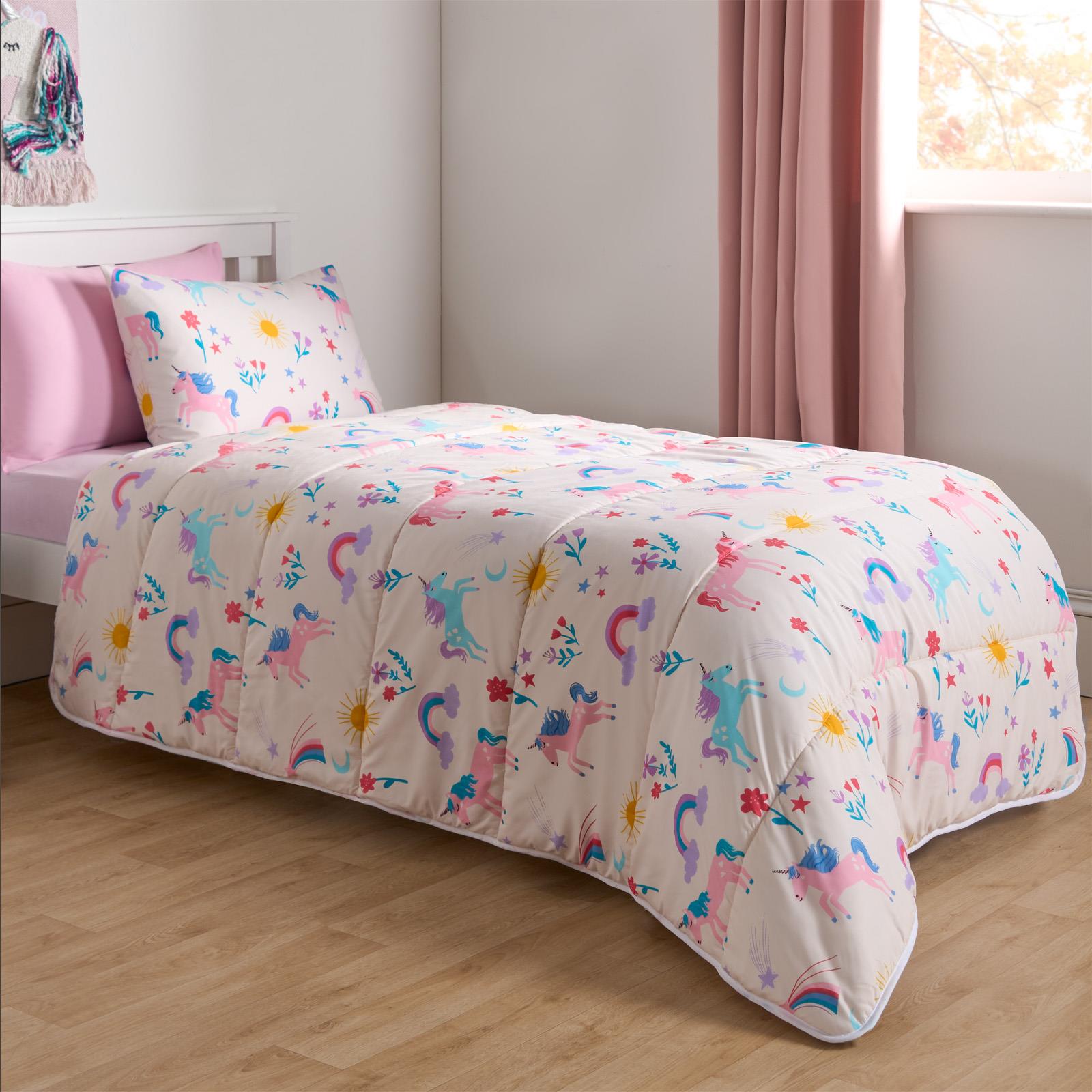 Coverless 10.5 Tog Unicorn Duvet Pillowcase Kids Single Quilt Travel Bedding Set