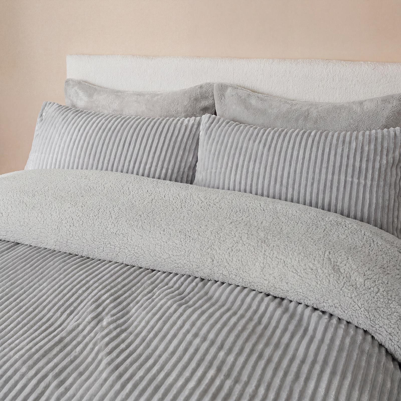 OHS Ribbed Fleece Duvet Cover Set Sherpa Reverse Thermal Supersoft Bedding