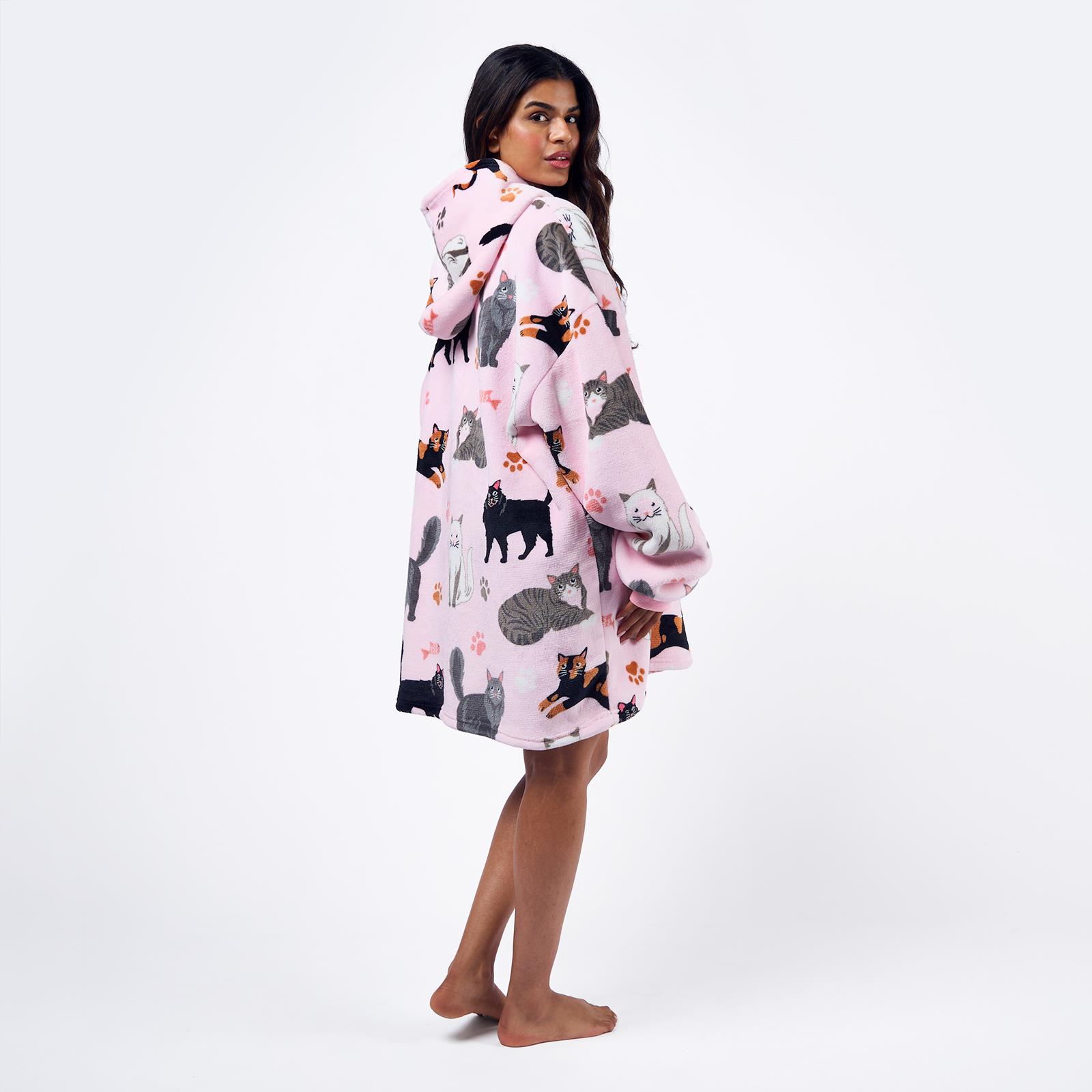 OHS Pet Print Loungewear Set Hoodie Blanket Sherpa Lined Fleece Winter Nightwear