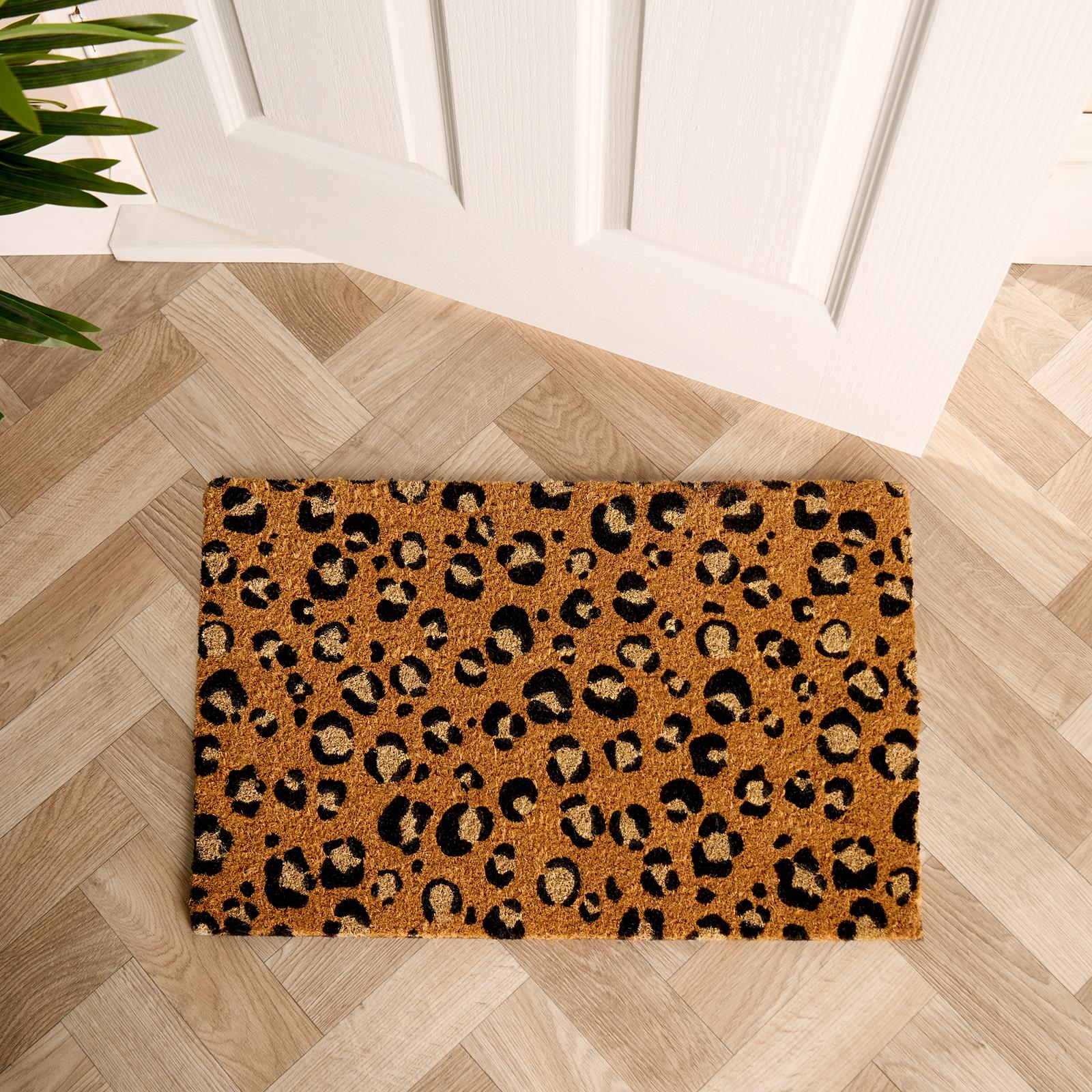 OHS Leopard Print Doormat Non Slip Indoor Outdoor Natural Coir Door Mat Rug
