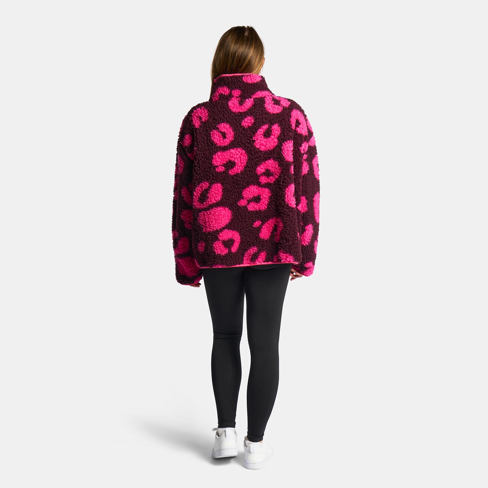 OHS Print Teddy Fleece Half Zip Jumper Womens Pullover Sweatshirt Long Sleeve