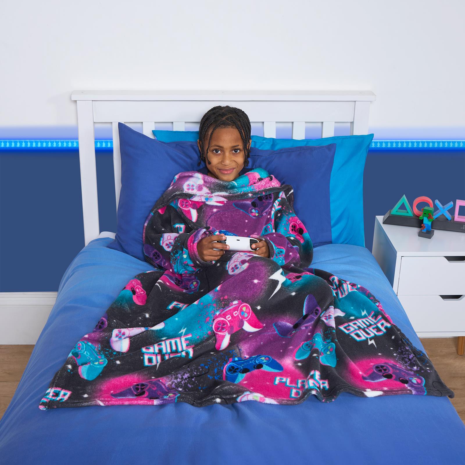Kids Fleece Blanket with Sleeves Arms Wearable Supersoft Cosy Plush Warm Throw