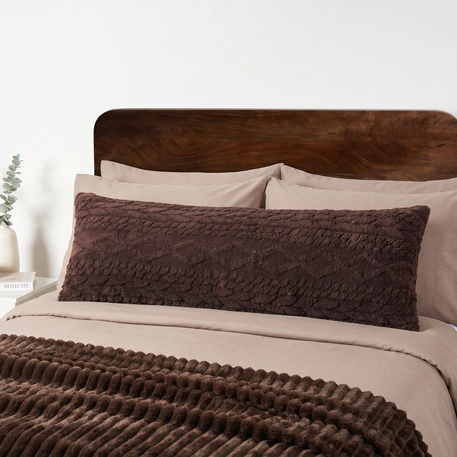 OHS Cable Knit Bolster Cuddle Cushion Fleece Back Support Filled Reading Pillow