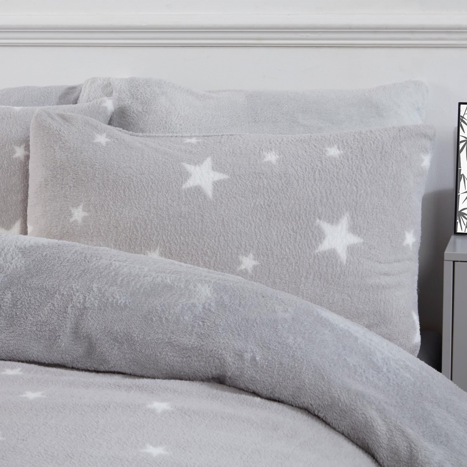 OHS Stars Teddy Fleece Duvet Cover with Pillowcase Soft Plush Bedding Set