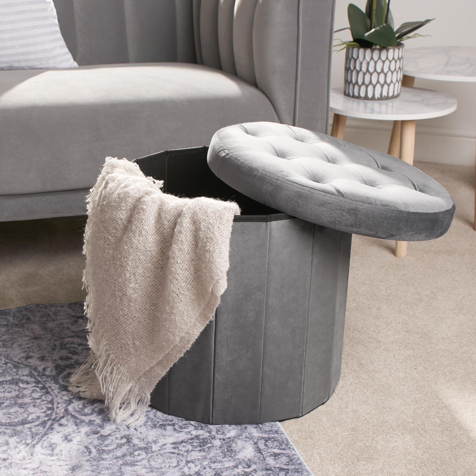 OHS Folding Ottoman Storage Box Footstool Tub Space Saving Velvet Seat