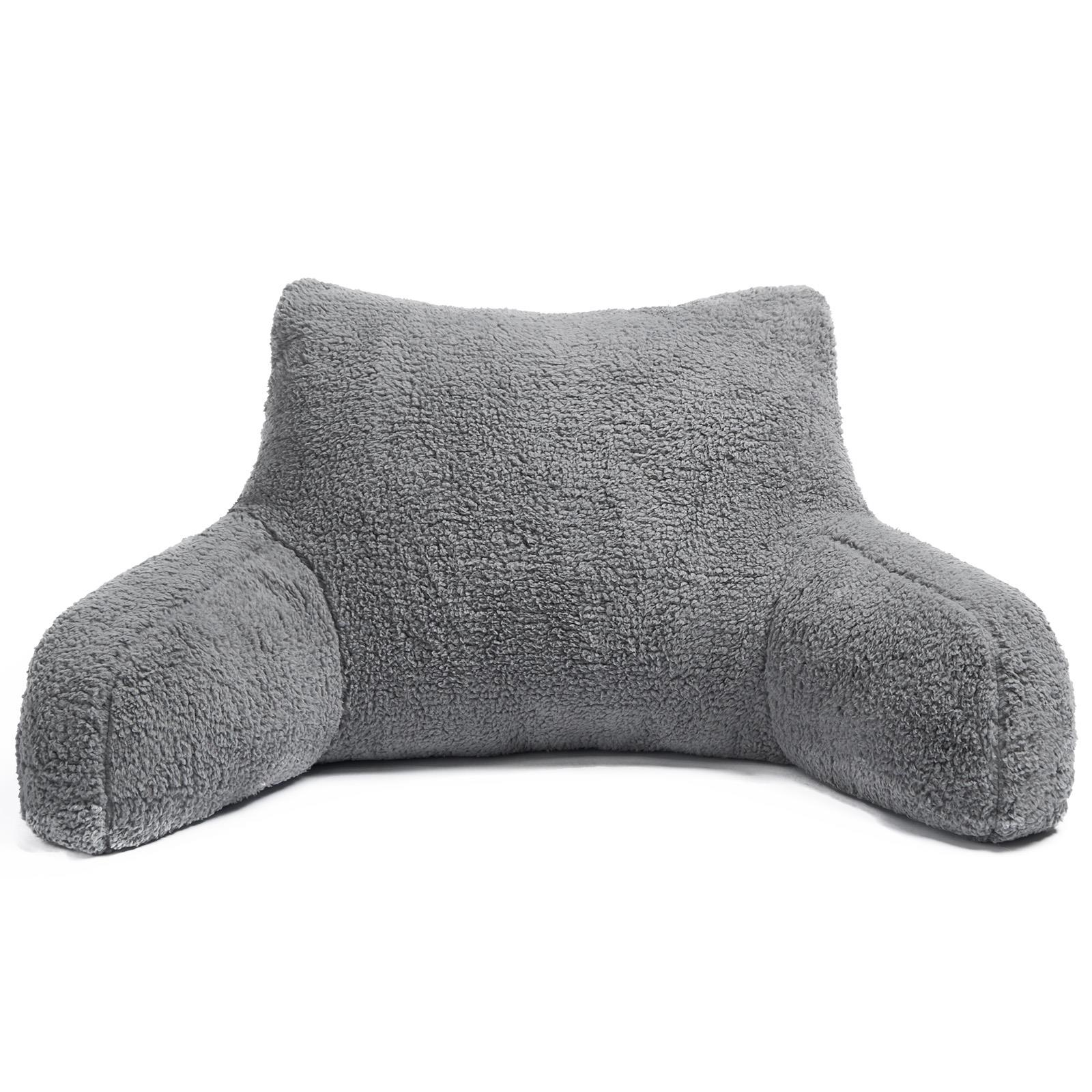 Teddy Fleece Bed Reading Cushion Pillow with Arms Lumbar Chair Back Rest Support - Picture 59 of 59
