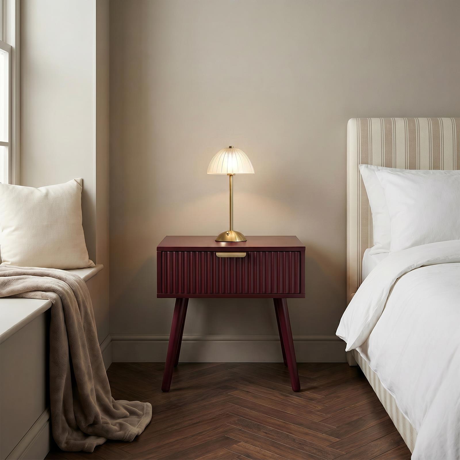 OHS Ribbed Bedside Nightstand 1 Drawer Storage Unit Wooden End Table