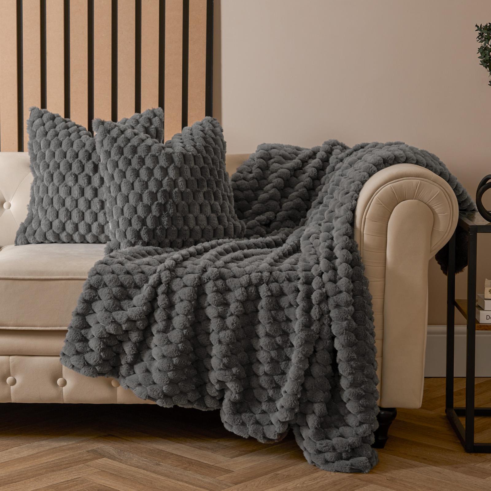 OHS Waffle Cushion Covers Faux Fur Soft Fleece Square Pillowcases Home Decor