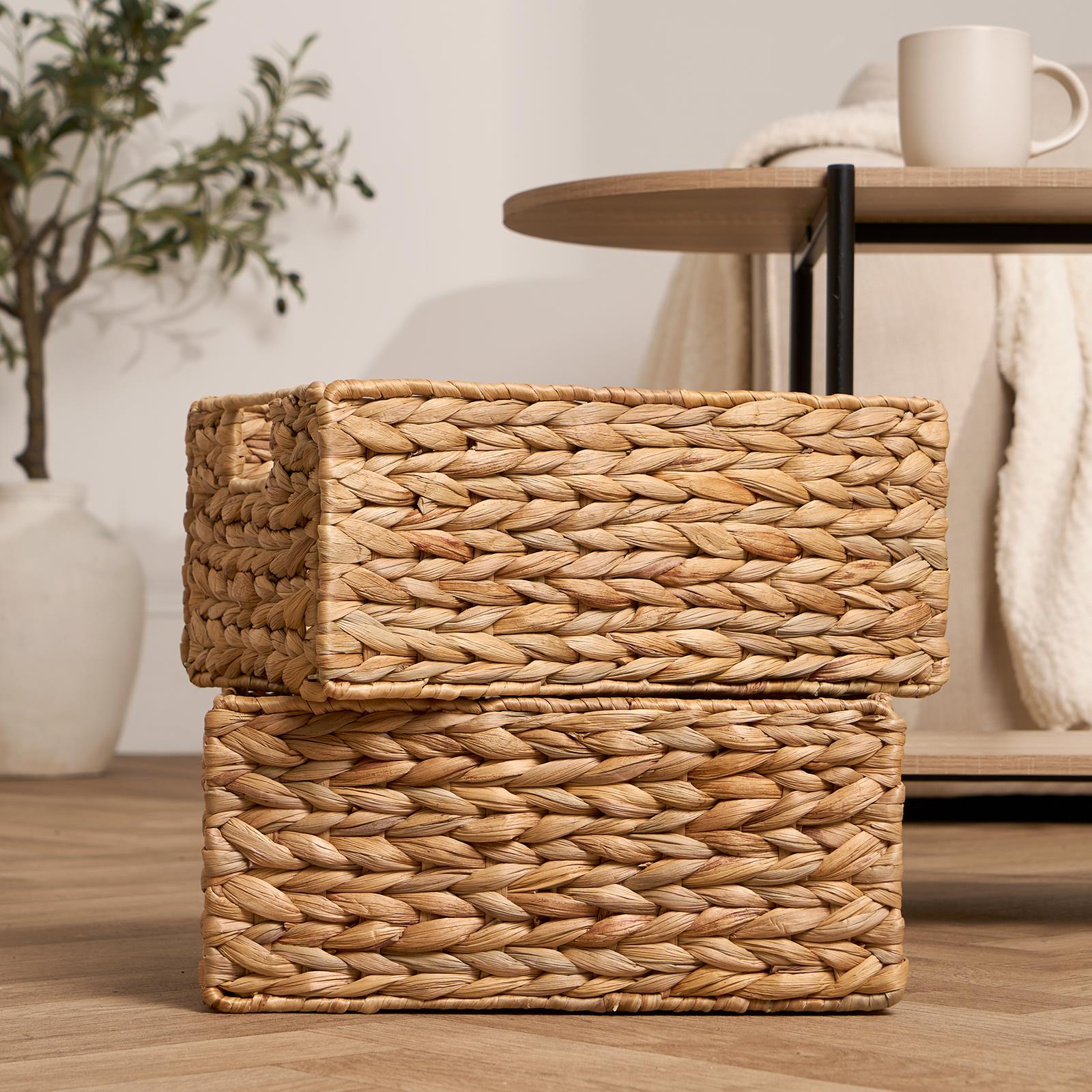 Natural Storage Cube Folding Rope Organiser Woven Wicker Hamper Strong Eco Box - Picture 3 of 20