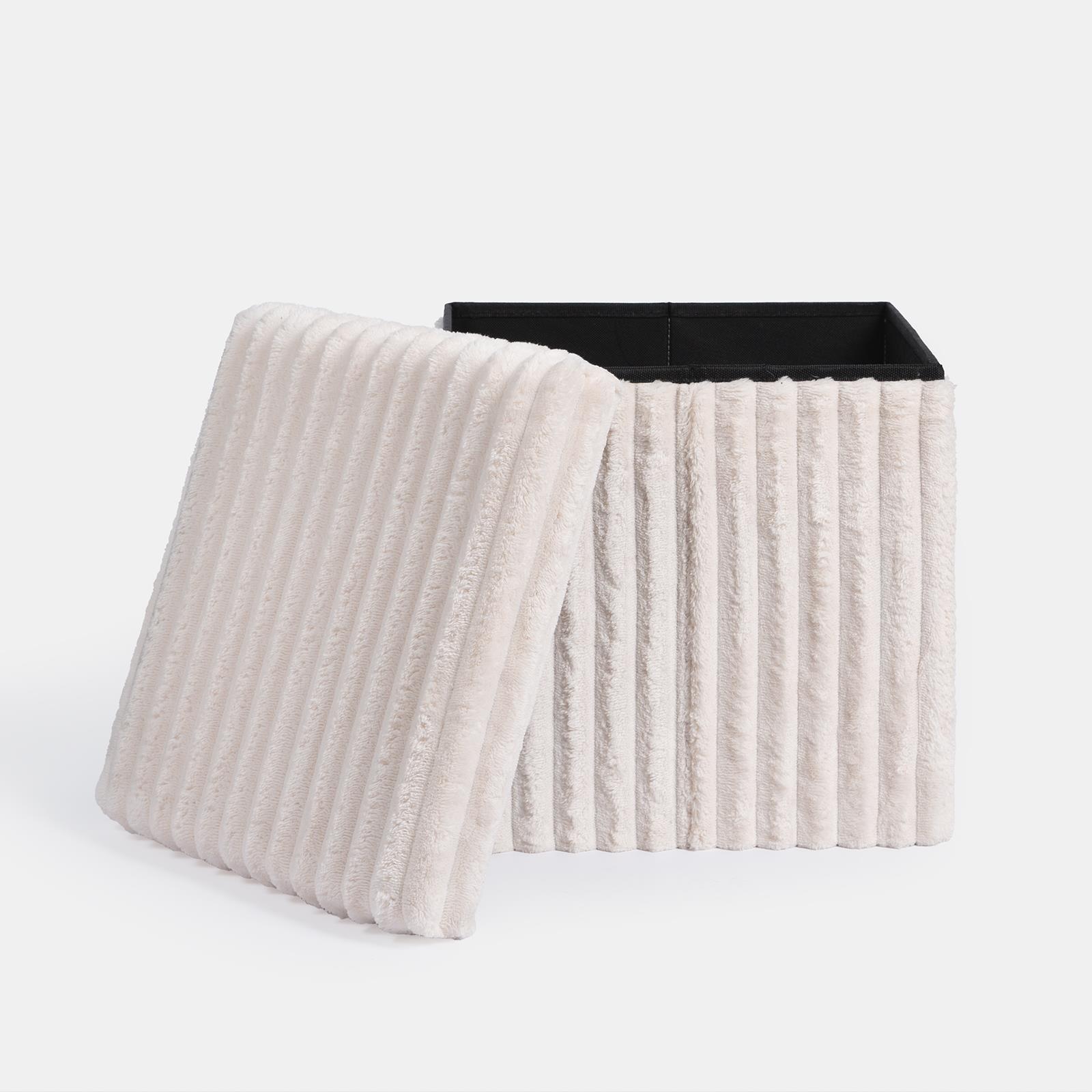 OHS Storage Box Lid Ottoman Folding Ribbed Fleece Footstool Tub Seat