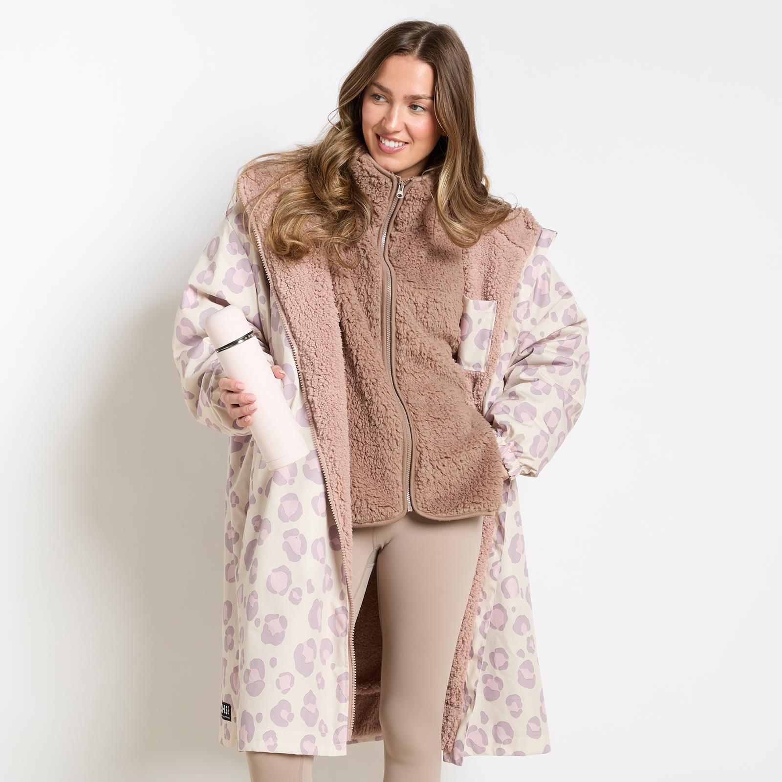 OHS Coat Drying Robe Animal Print Sherpa Lined Water Resistant Oversized