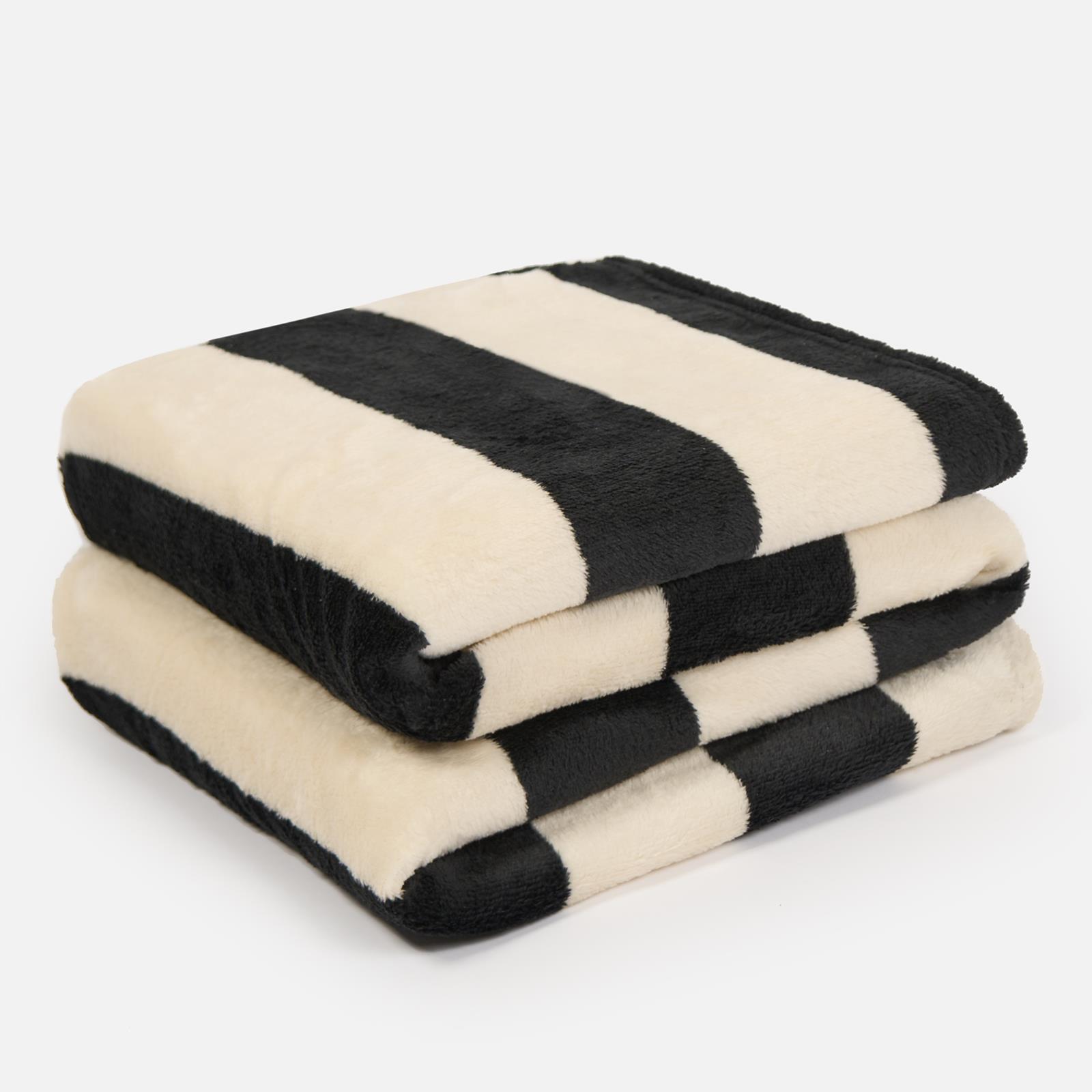 Stripe Fleece Throw Over Bedspread Ultra Soft Warm Sofa Bed Blanket Travel Plush