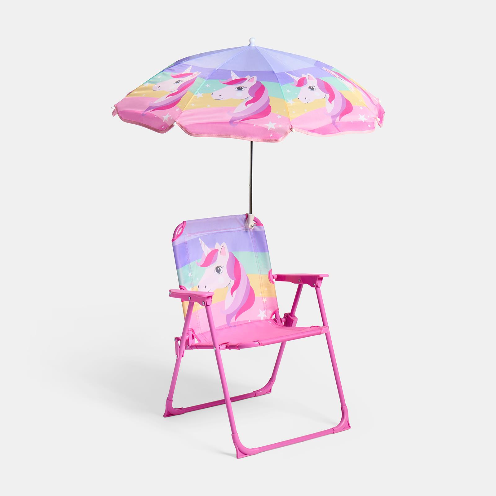 OHS Kids Unicorn Camping Chair Parasol Set Picnic Outdoor Garden Folding Seat
