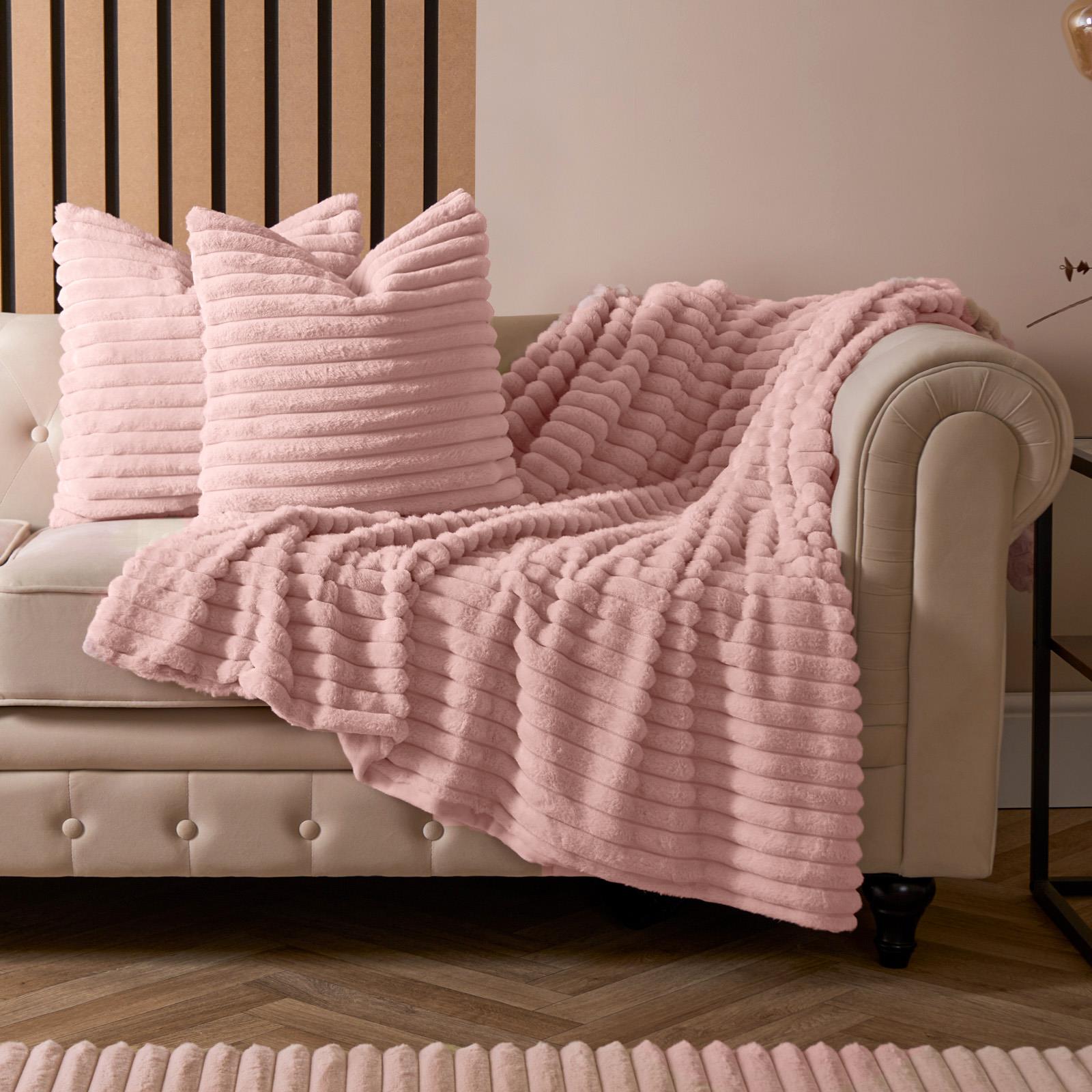 OHS Thick Rib Cushion Covers Faux Fur Soft Fleece Square Pillowcases Home Decor