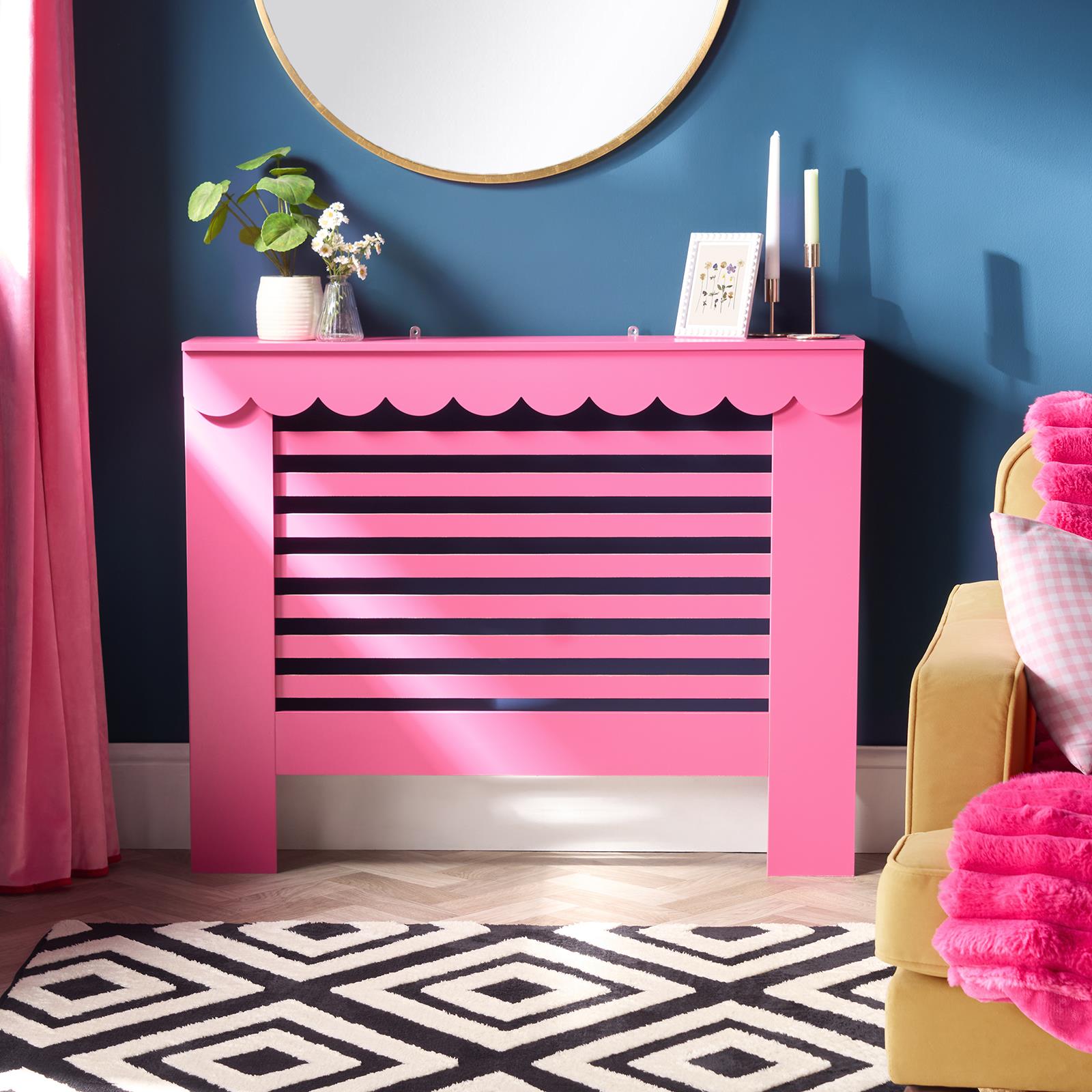 OHS Scallop Radiator Cover Engineered Wood Modern Side Board Cabinet Shelf