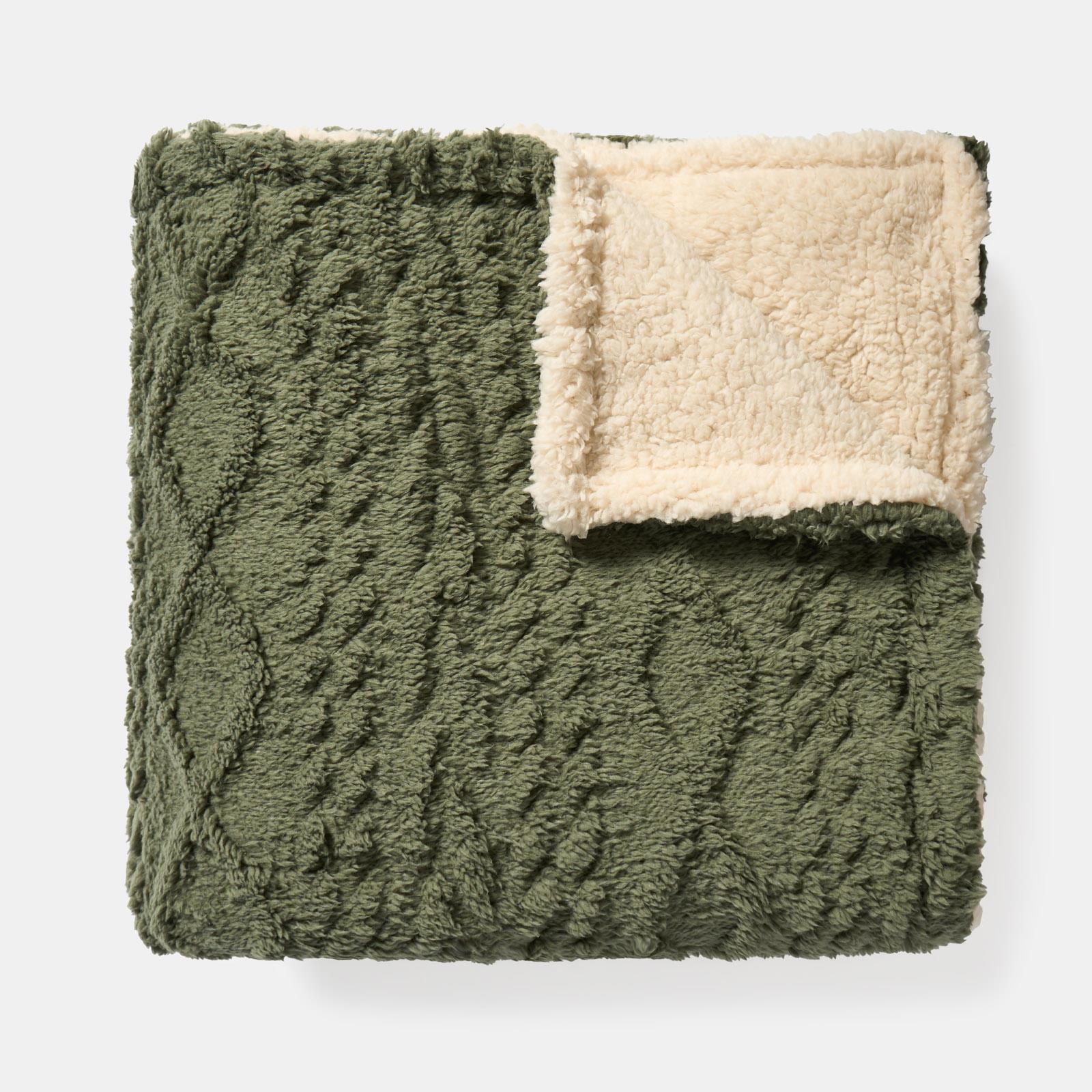 OHS Cable Knit Blanket Sherpa Fleece Sofa Plush Soft Warm Throw Over Bed Chair