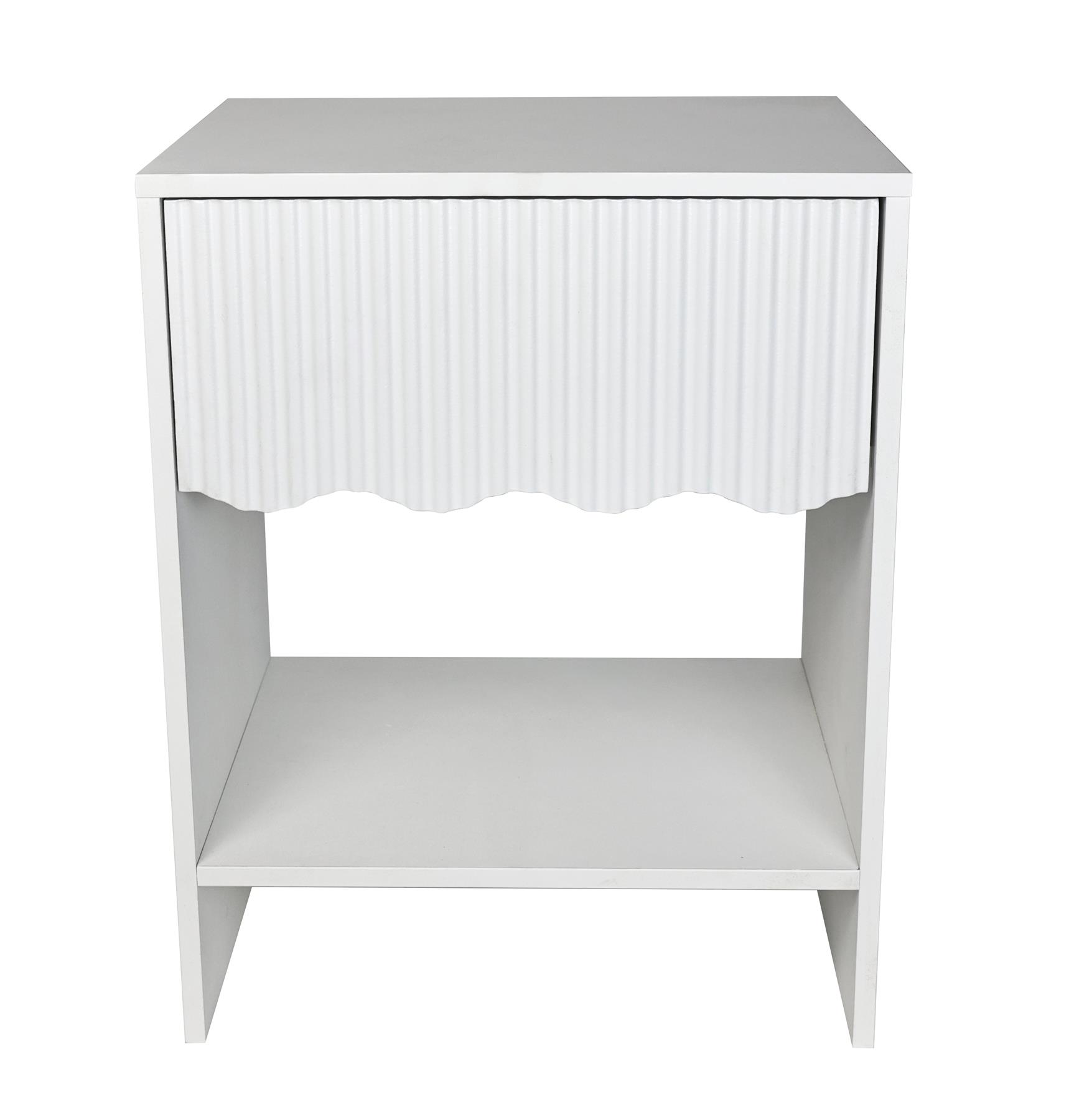 OHS Scallop Bedside Ribbed Wood Nightstand 1 Drawer Storage Unit End Table