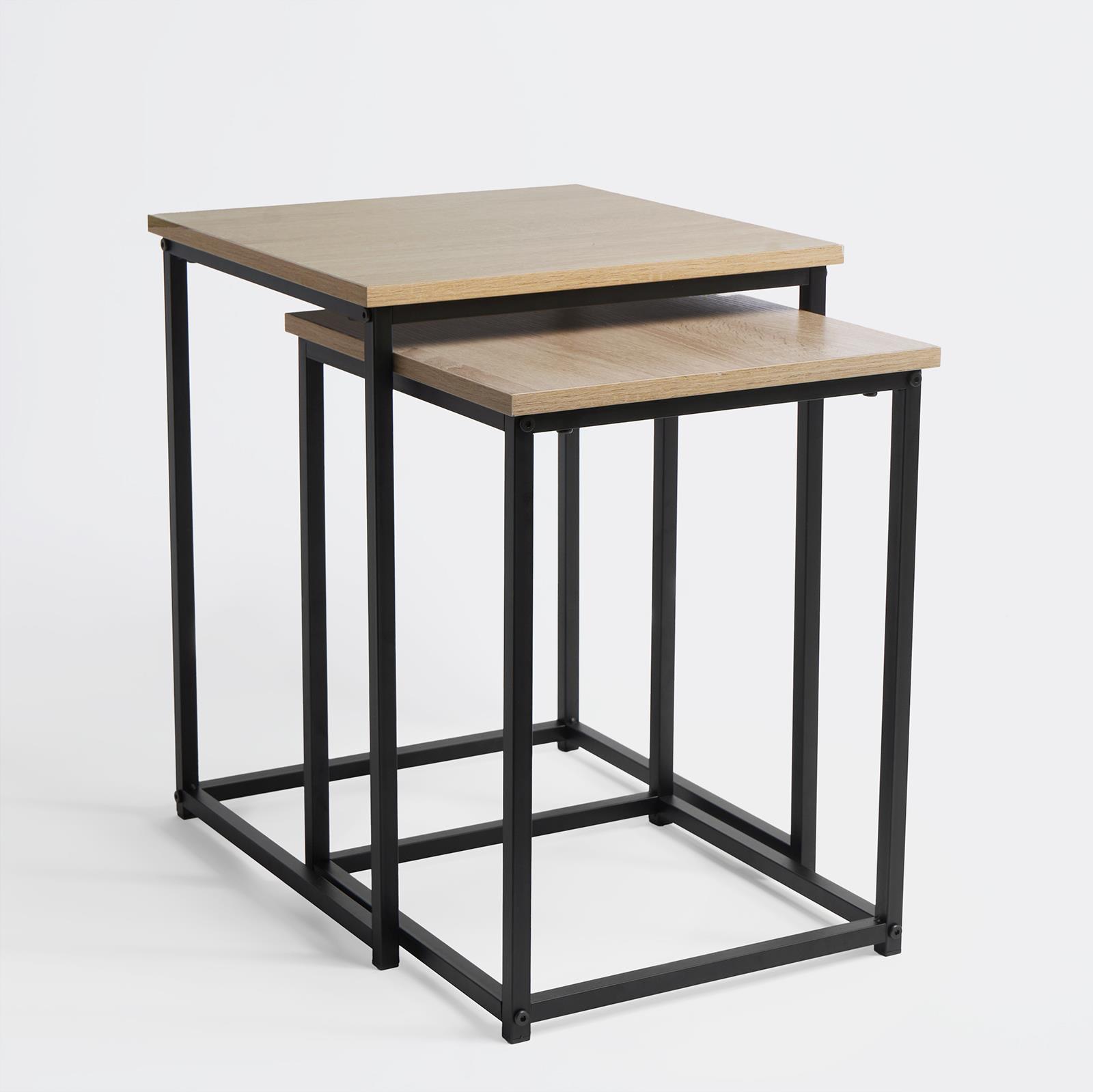Nest of Tables Square Wood Top Modern End Side Living Room Home Decor Set of 2