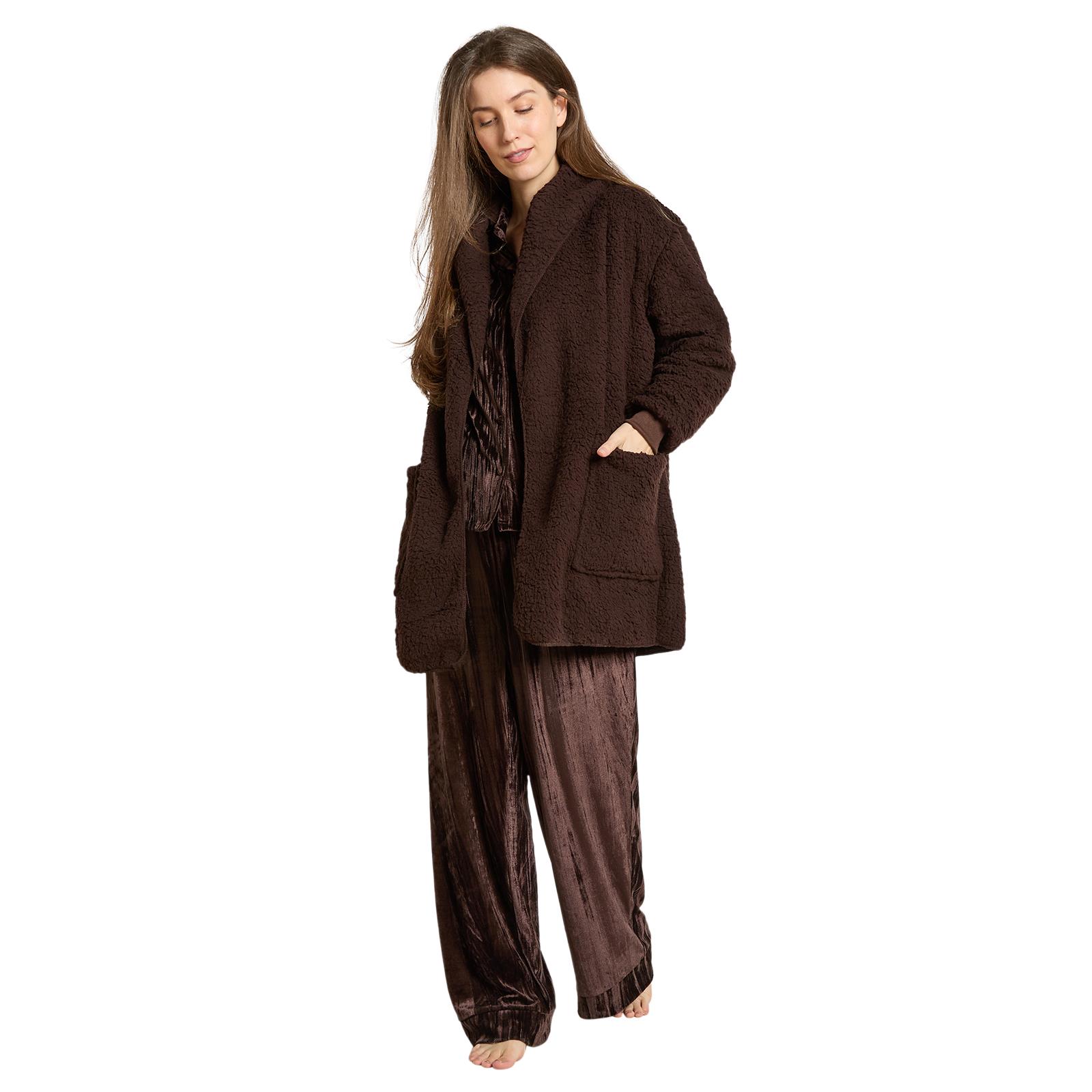 OHS Waterfall Cardigan Warm Teddy Fleece Open Front Wrap Loungewear Outwear
