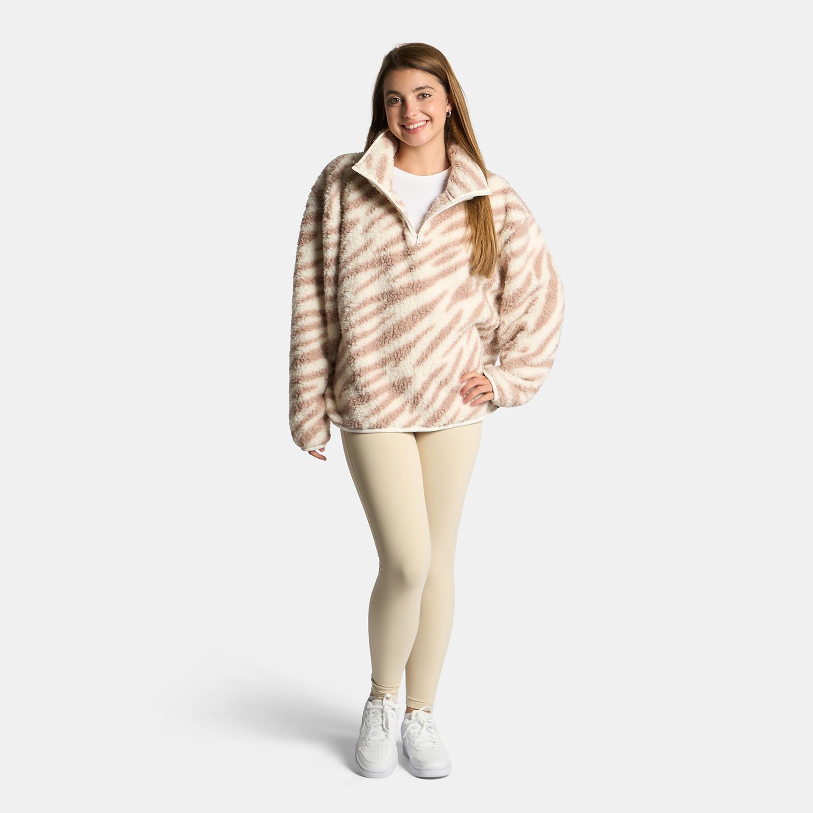 OHS Zebra Half Zip Hoodie Teddy Fleece Winter Thermal Jumper Pullover